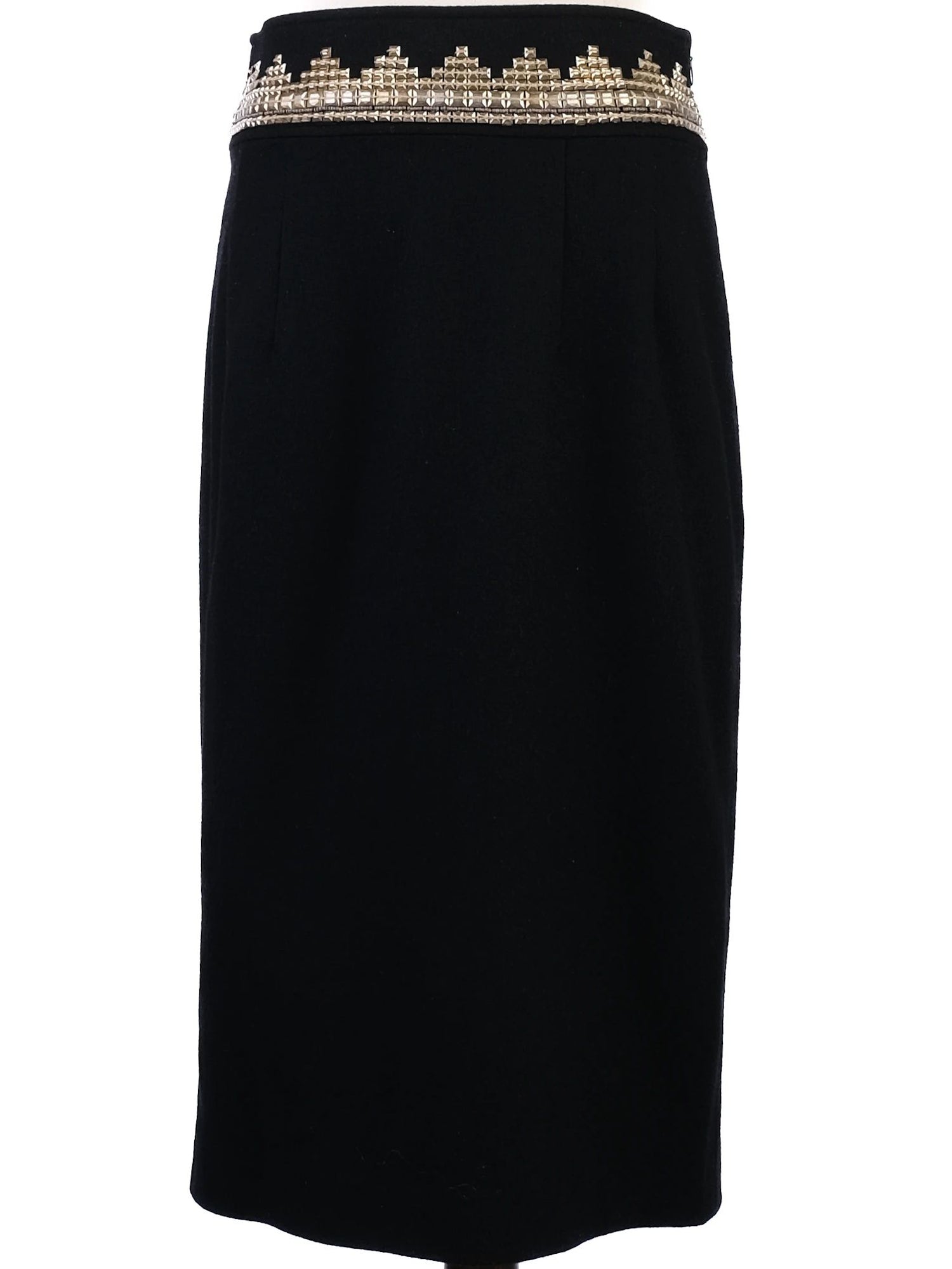 Excellent Class Roberto Cavalli Black Wool Skirt Suit with Beaded Collar