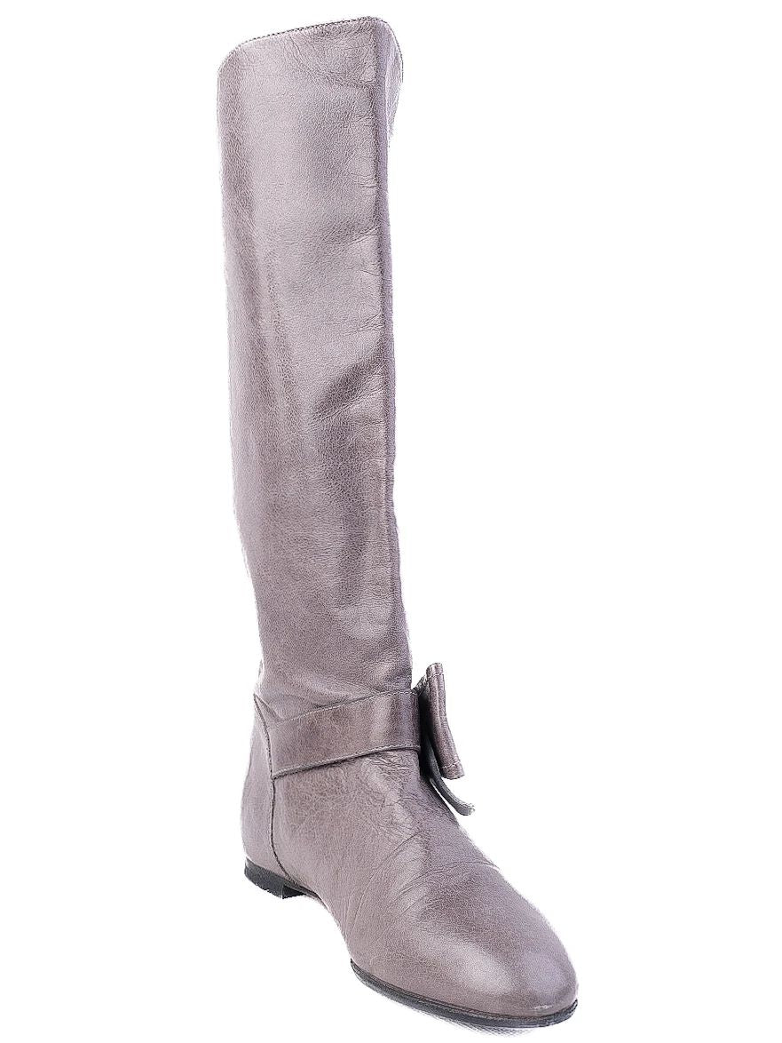 Red Valentino Gray Leather Knee-High Boots with Bow Detail Size 38