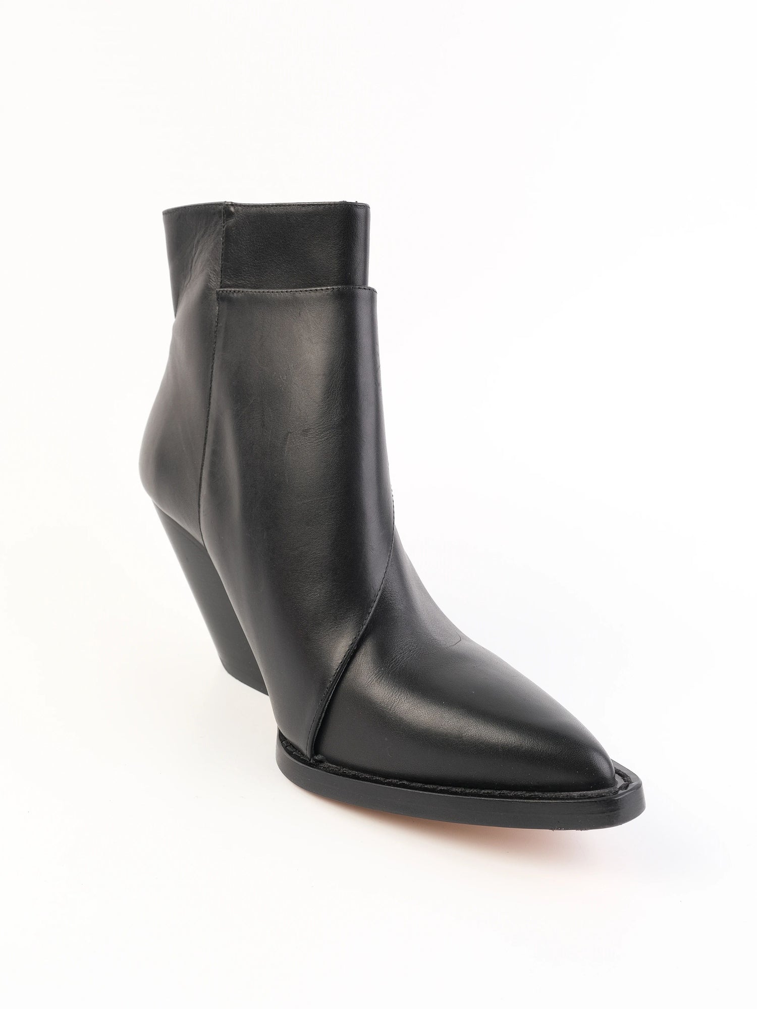 Excellent Iro Black Leather Ankle Boots with Side Zipper, Size 39