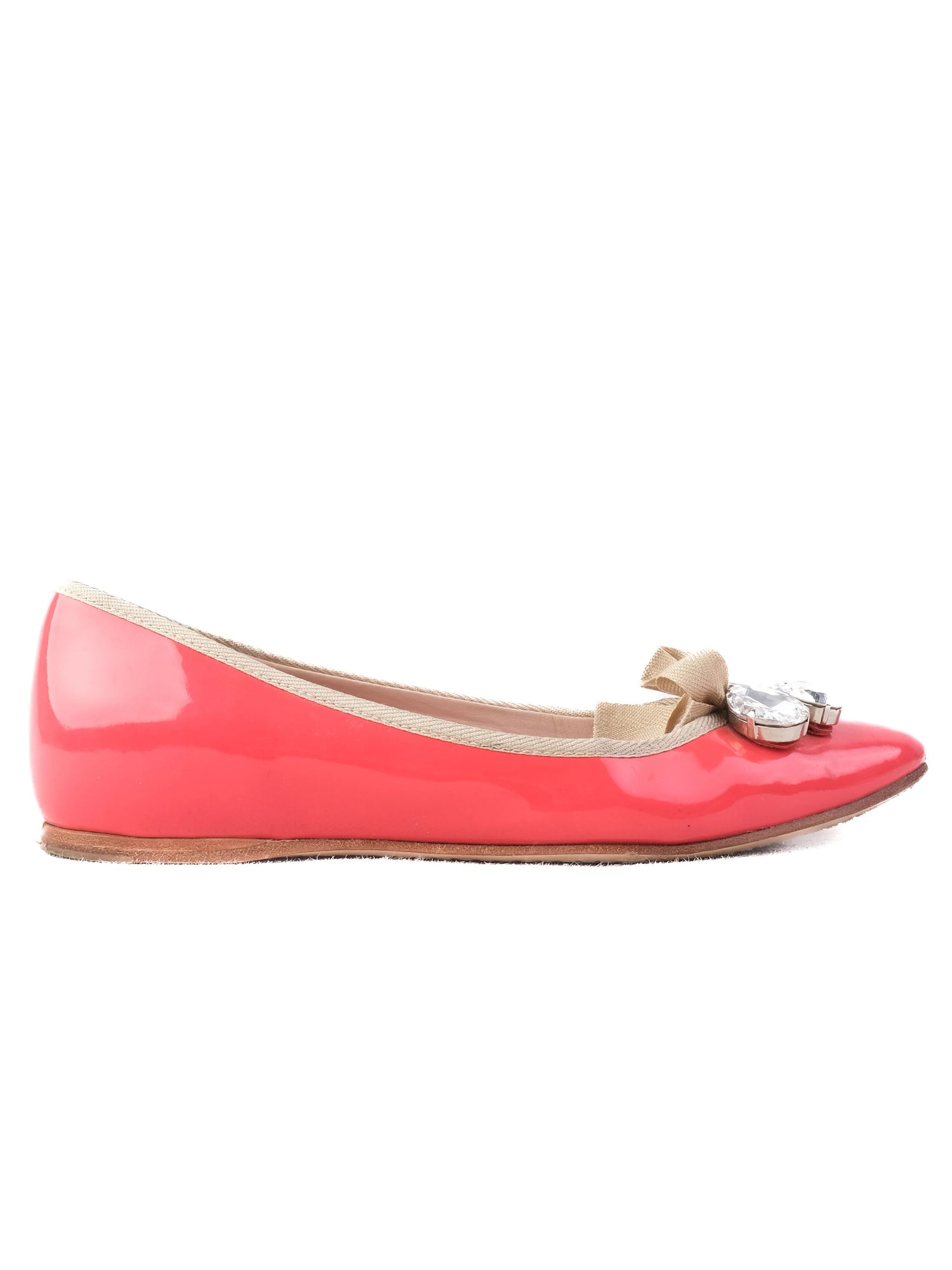 Excellent Miu Miu Pink Leather Ballet Flats Size 36.5 with Bow & Crystals