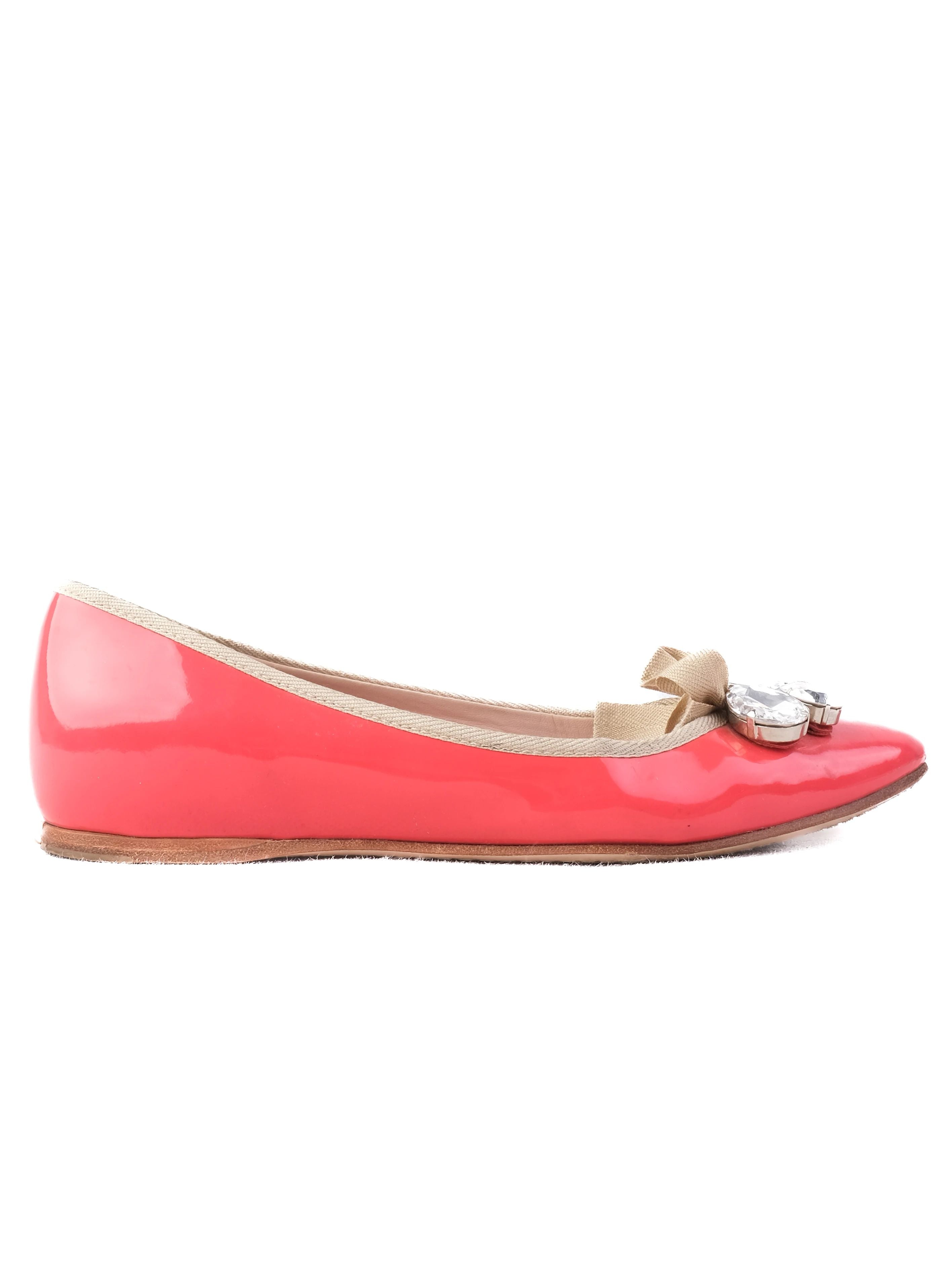 Excellent Miu Miu Pink Leather Ballet Flats Size 36.5 with Bow & Crystals