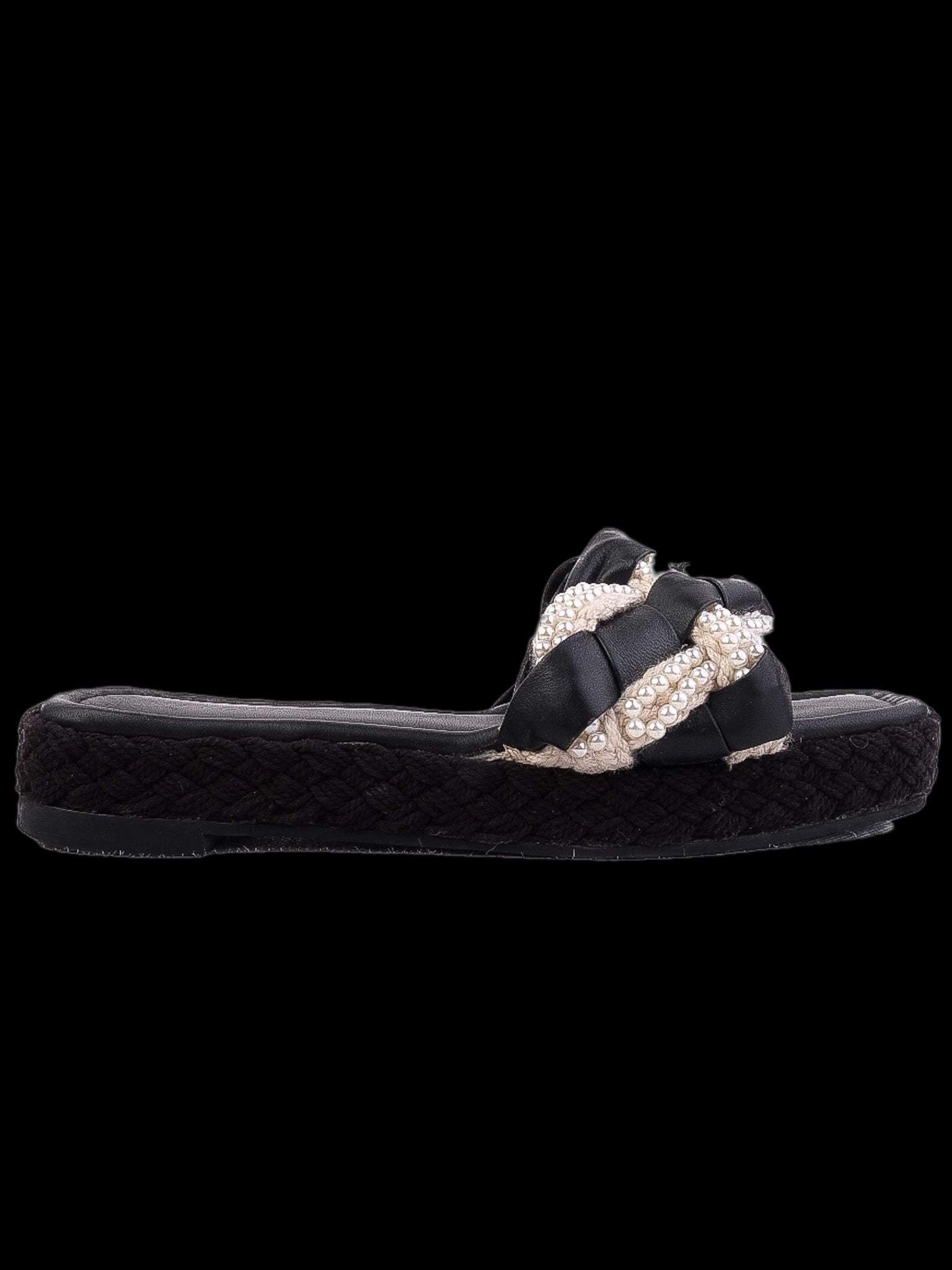 Perfect Uterque Black Leather Platform Sandals Size 36 with Pearl Details