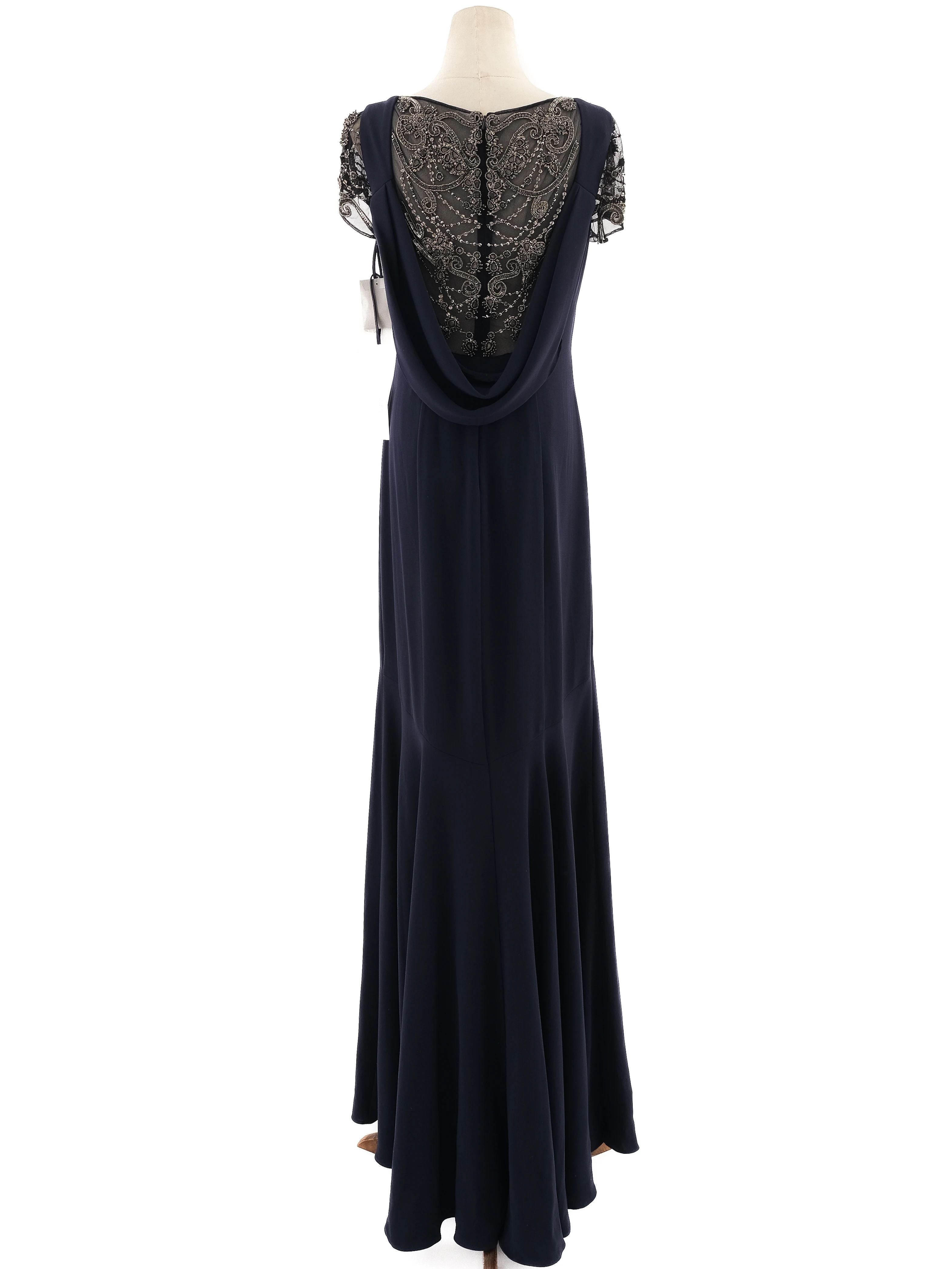 NEW Theia Couture Formal Navy Blue Gown Size XL with Beaded Details