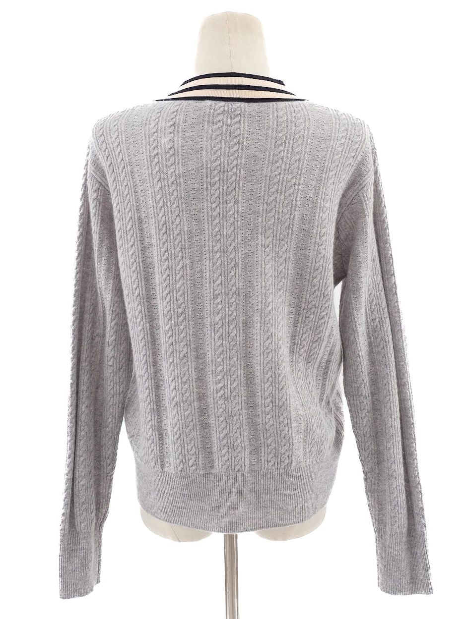 Excellent Sandro Gray Wool Cable-Knit Sweater Size S with V-Neck