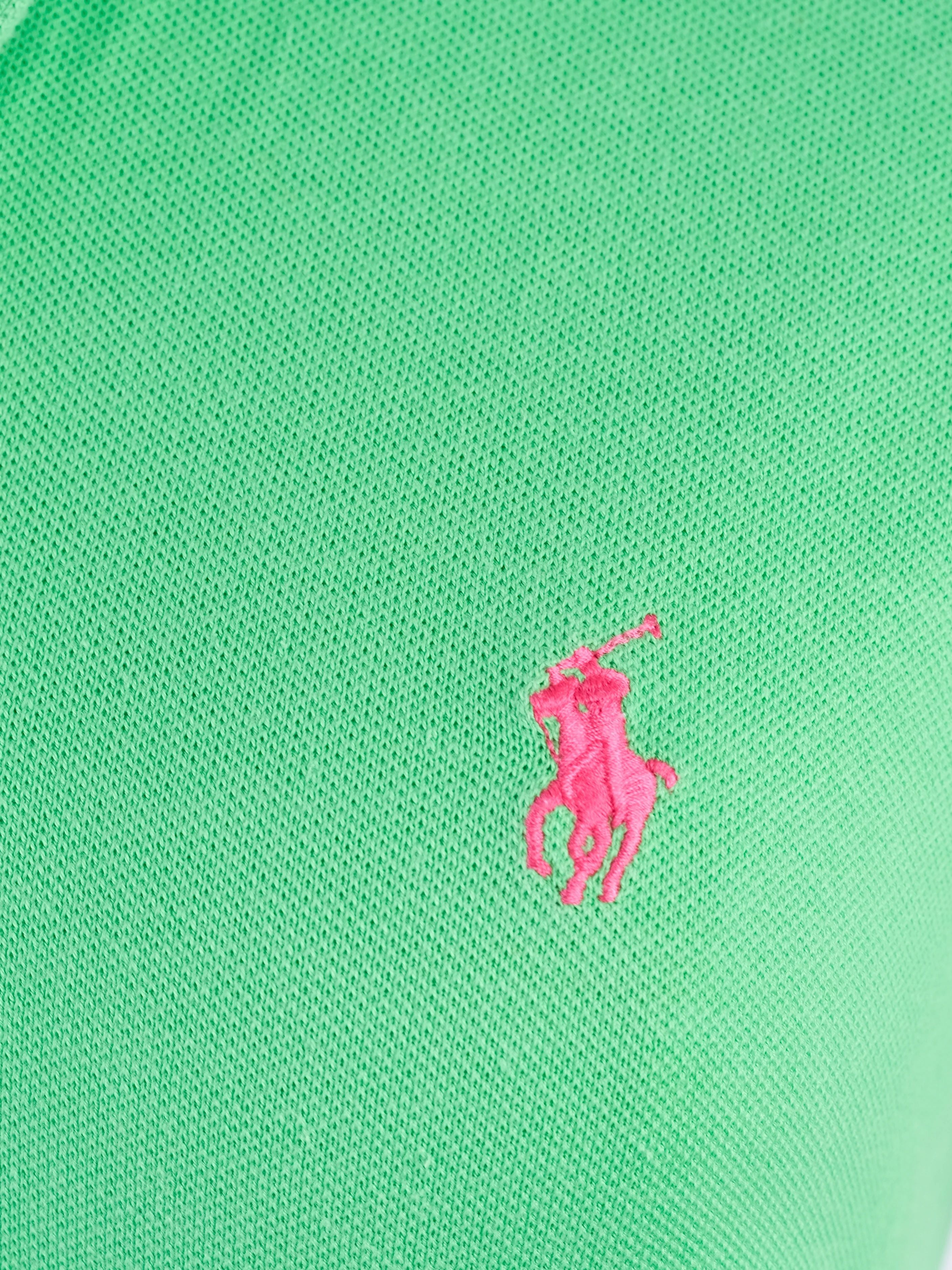 Excellent Ralph Lauren Green Polo Shirt Size M with Pink Logo