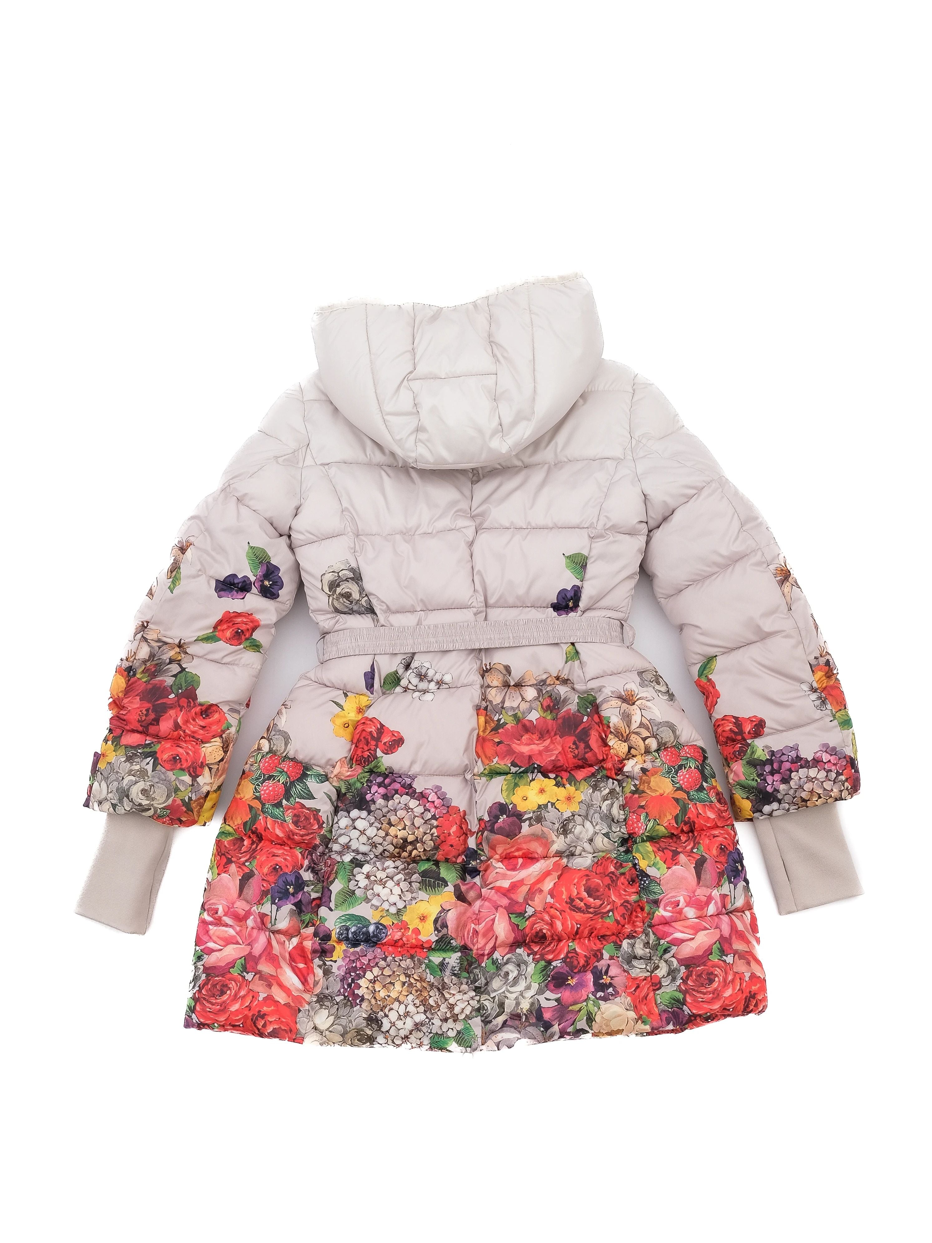 Monnalisa Floral Puffer Coat Gray Size 12 Excellent Condition