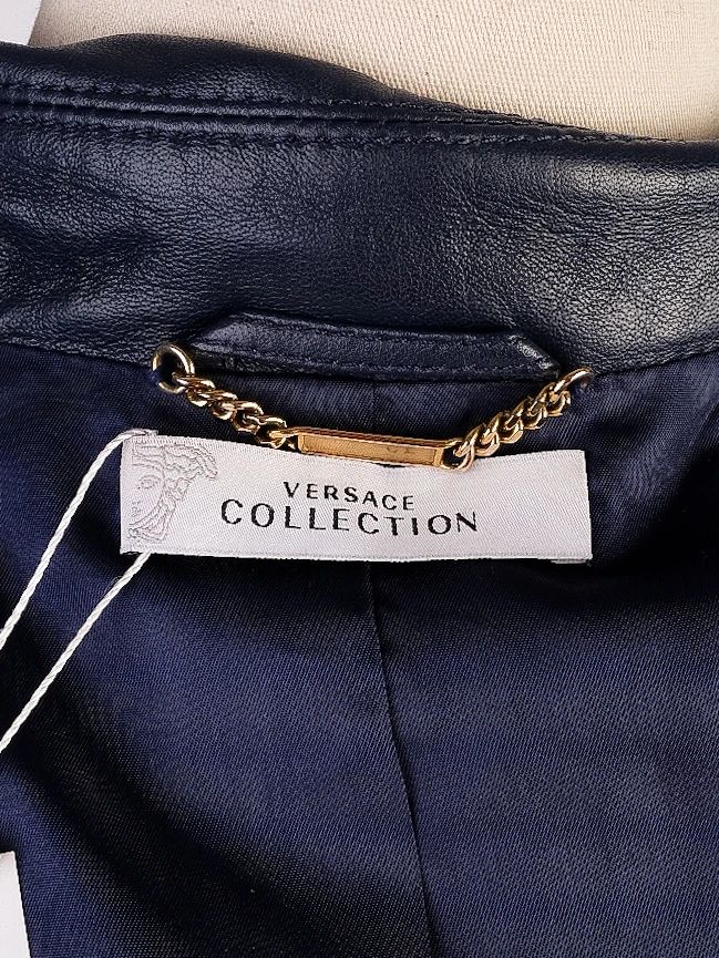 Versace Blue Leather Jacket Women Size XS Excellent Condition