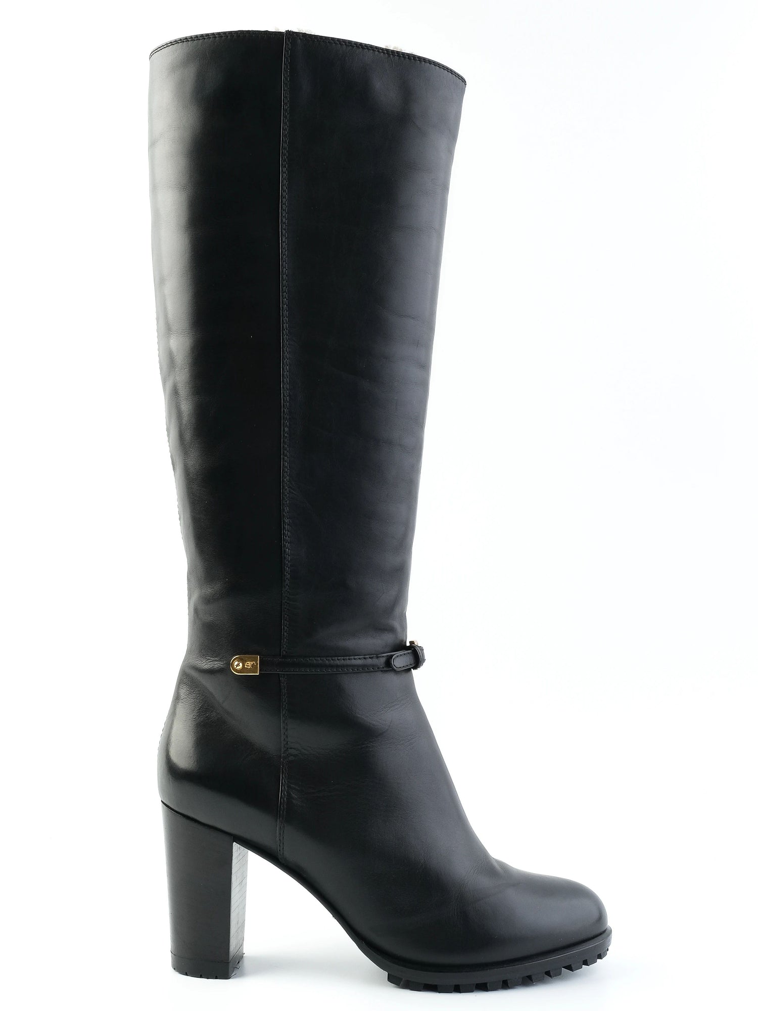 NEW Sergio Rossi Black Leather Knee-High Boots Size 38
