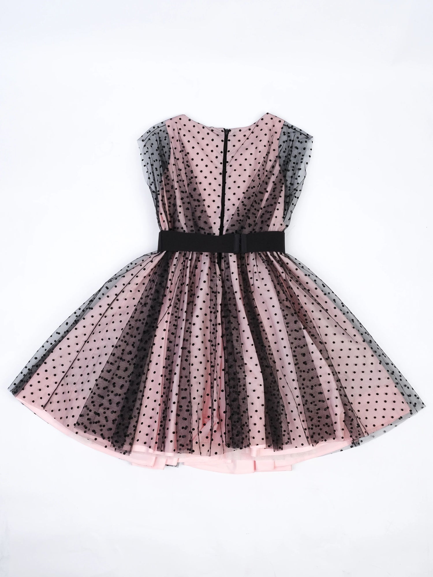 Excellent Monnalisa Pink Dress Size 12 Polka Dots Tulle Overlay