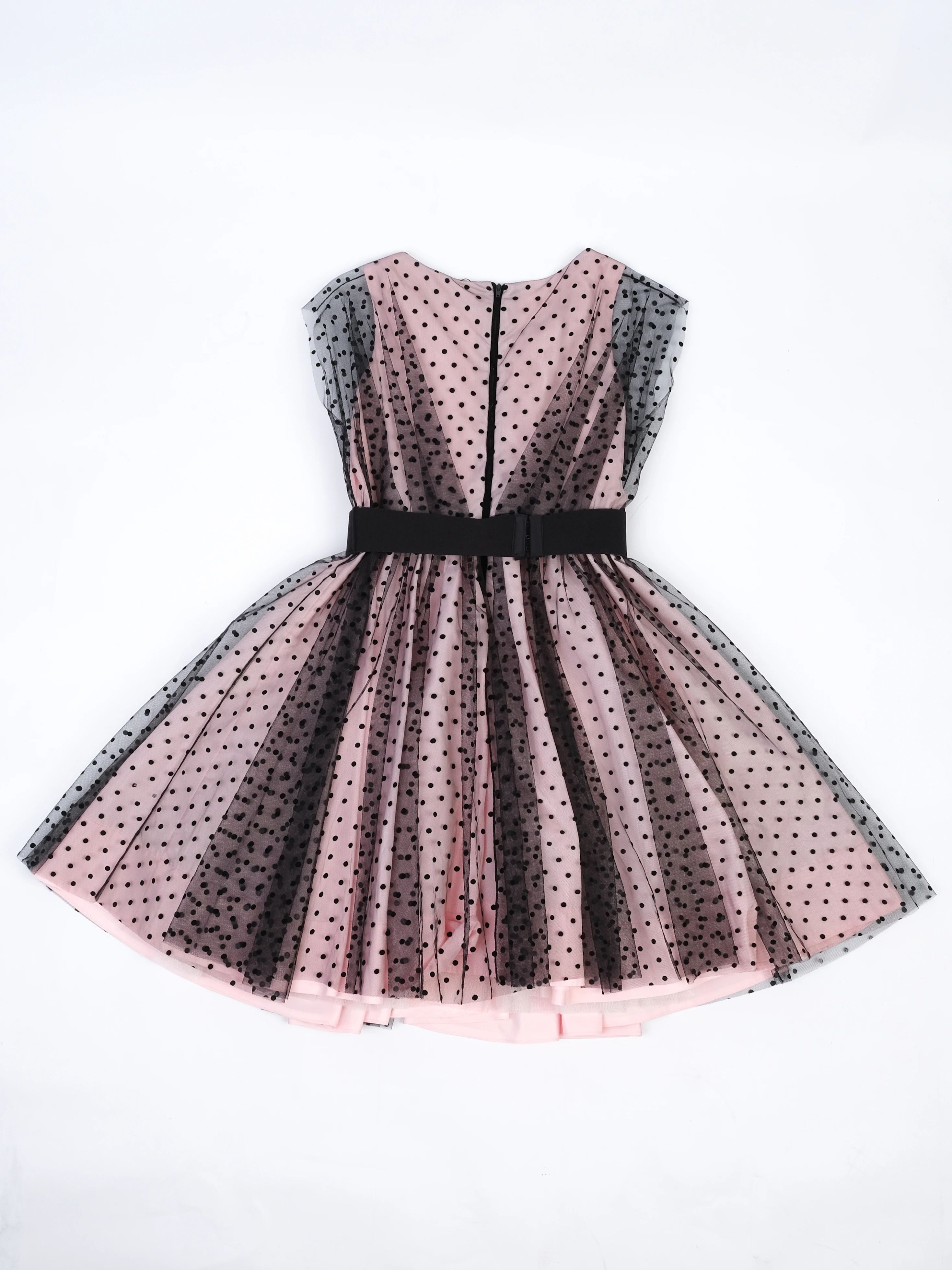 Excellent Monnalisa Pink Dress Size 12 Polka Dots Tulle Overlay