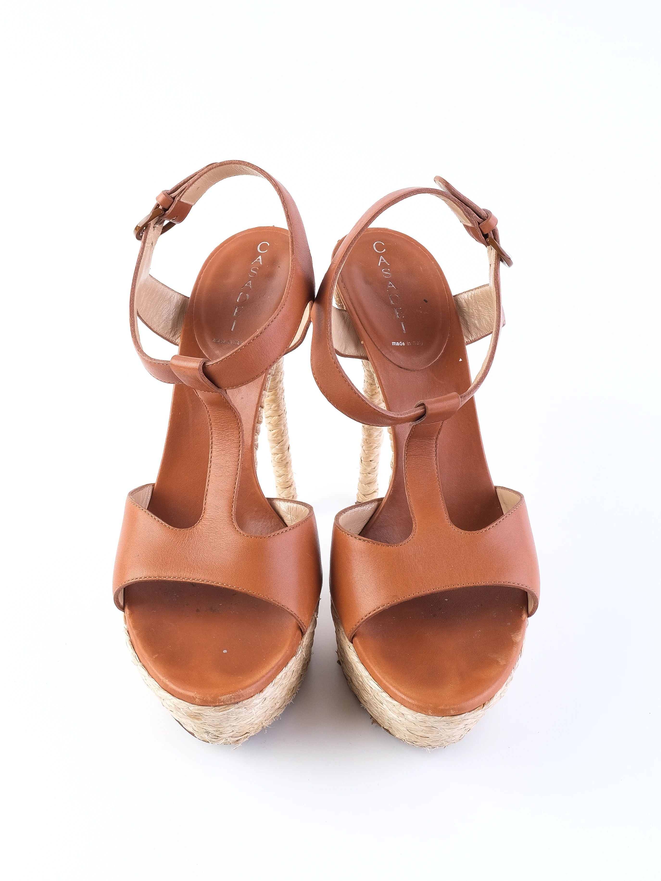 Excellent Casadei Orange Leather High-Heeled Platform Sandals Size 40