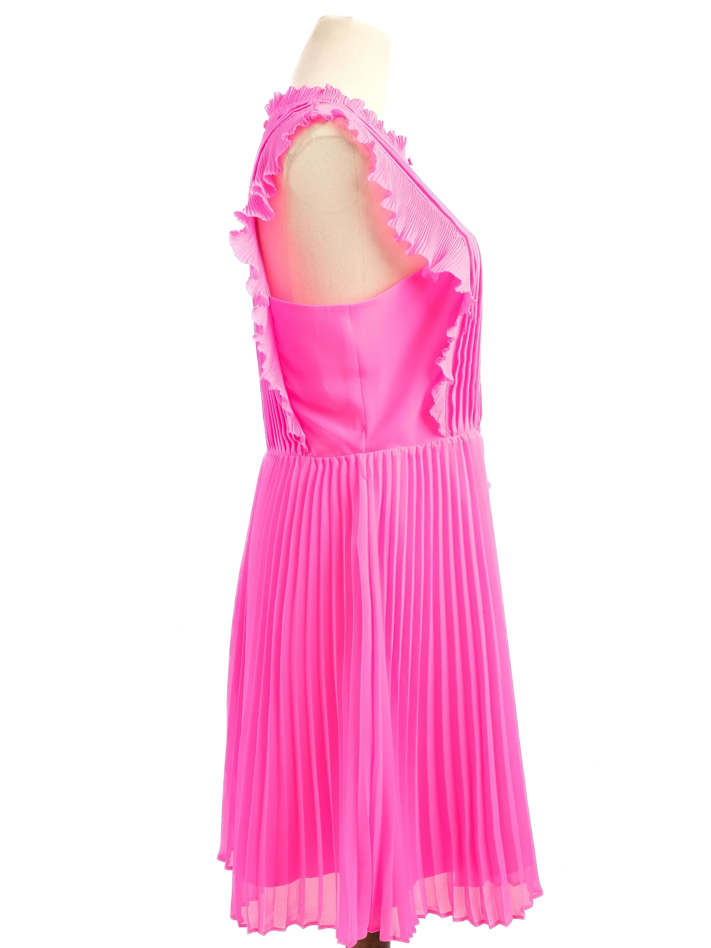 Excellent Self-Portrait Pink Pleated Dress with Ruffled Sleeves