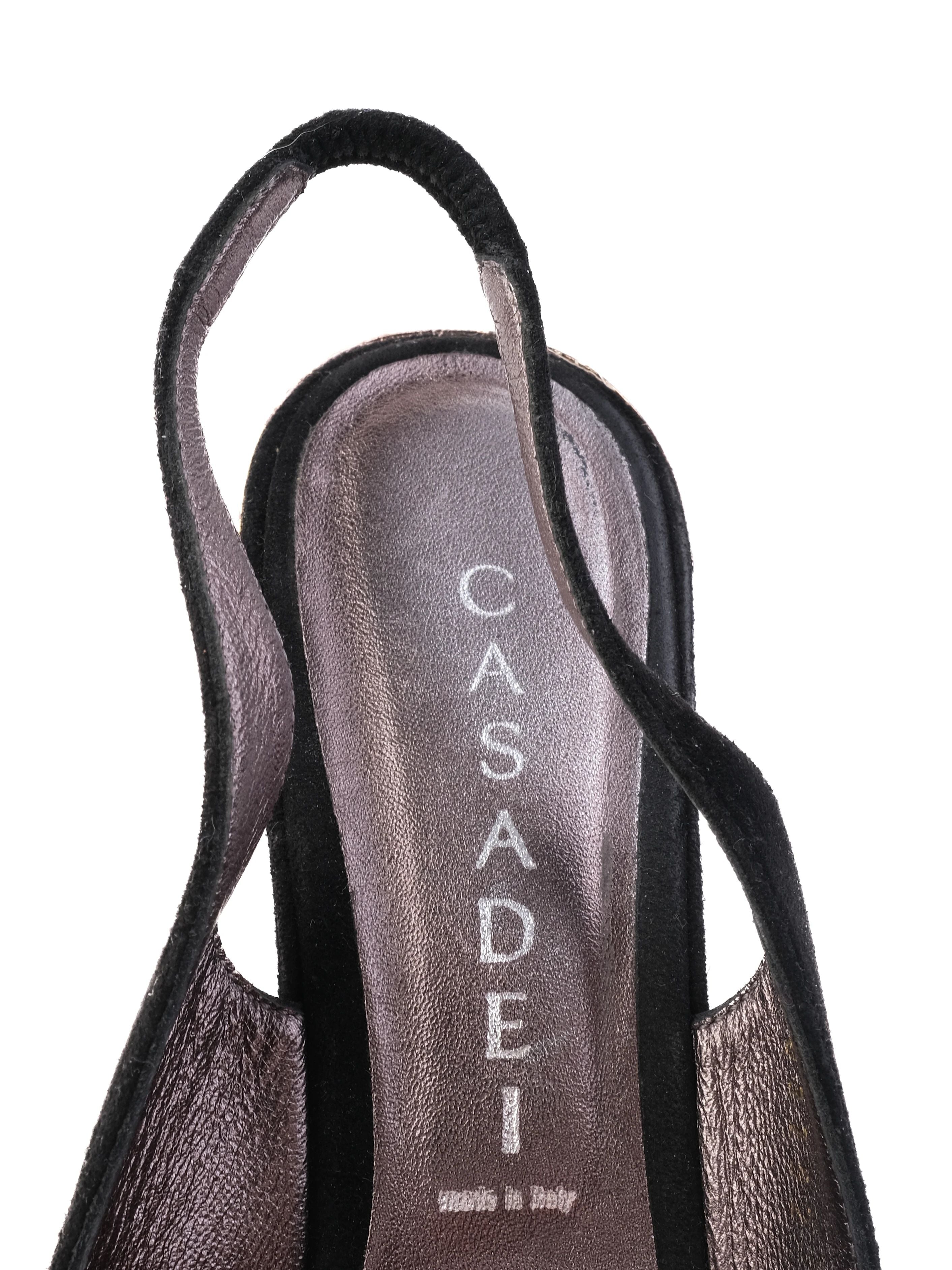 Casadei Black Genuine Suede High-Heeled Slingback Shoes Size 37.5