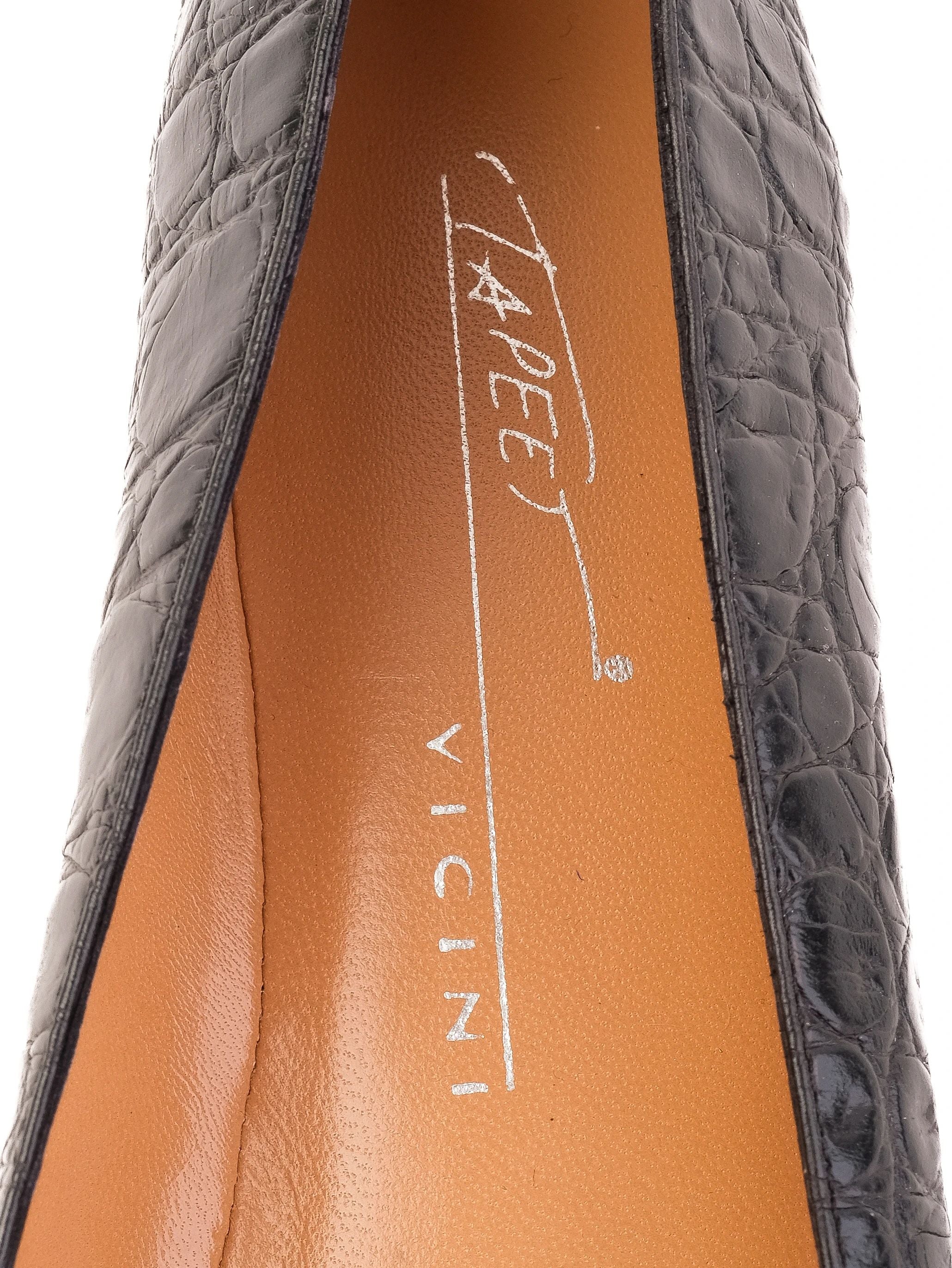 Perfect Vicini Black Leather Ballet Flats with Crocodile Texture