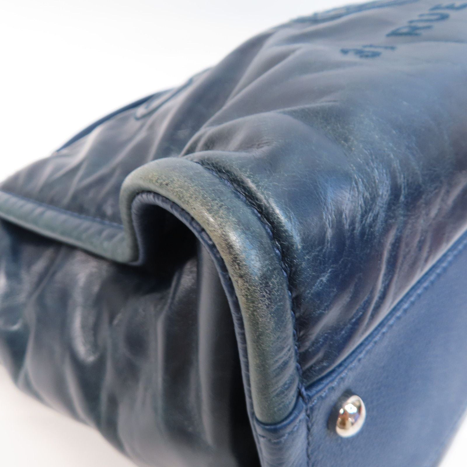 Chanel Blue Cowhide Leather Tote Ginpaku Hand-turned Bag Blue Tote Bag Calfskin (cowhide)