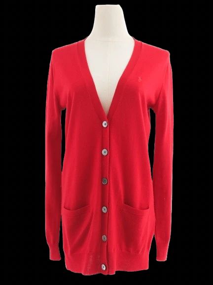 Excellent Ralph Lauren Red Wool Cardigan Sweater Size S