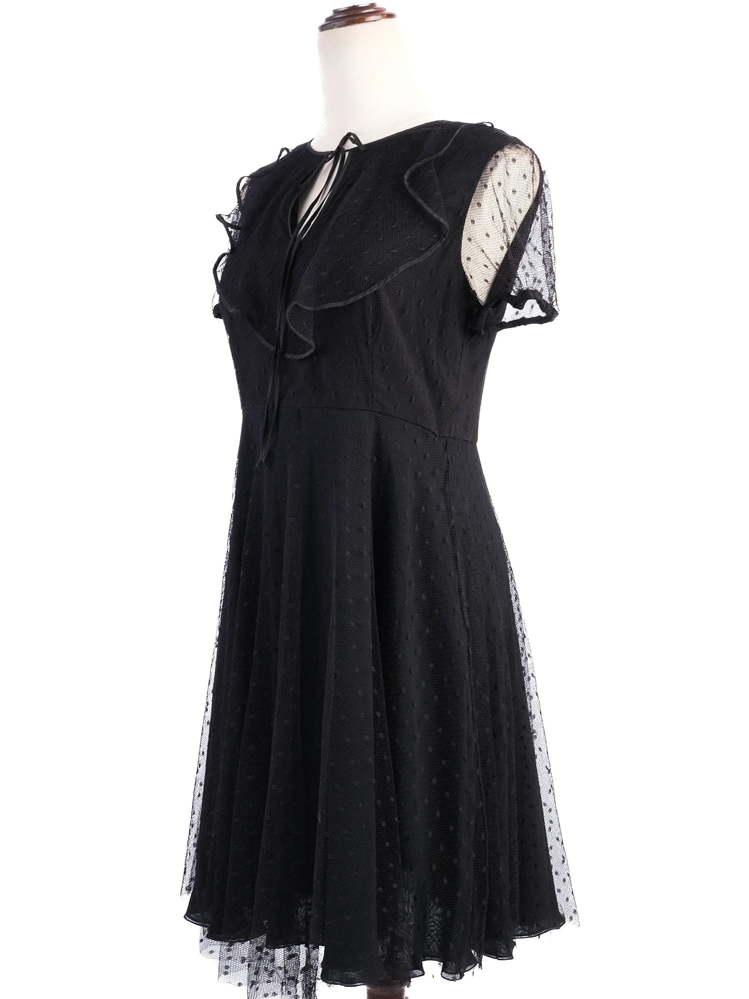 Excellent Red Valentino Black Nylon Dress with Sheer Polka-Dot Sleeves