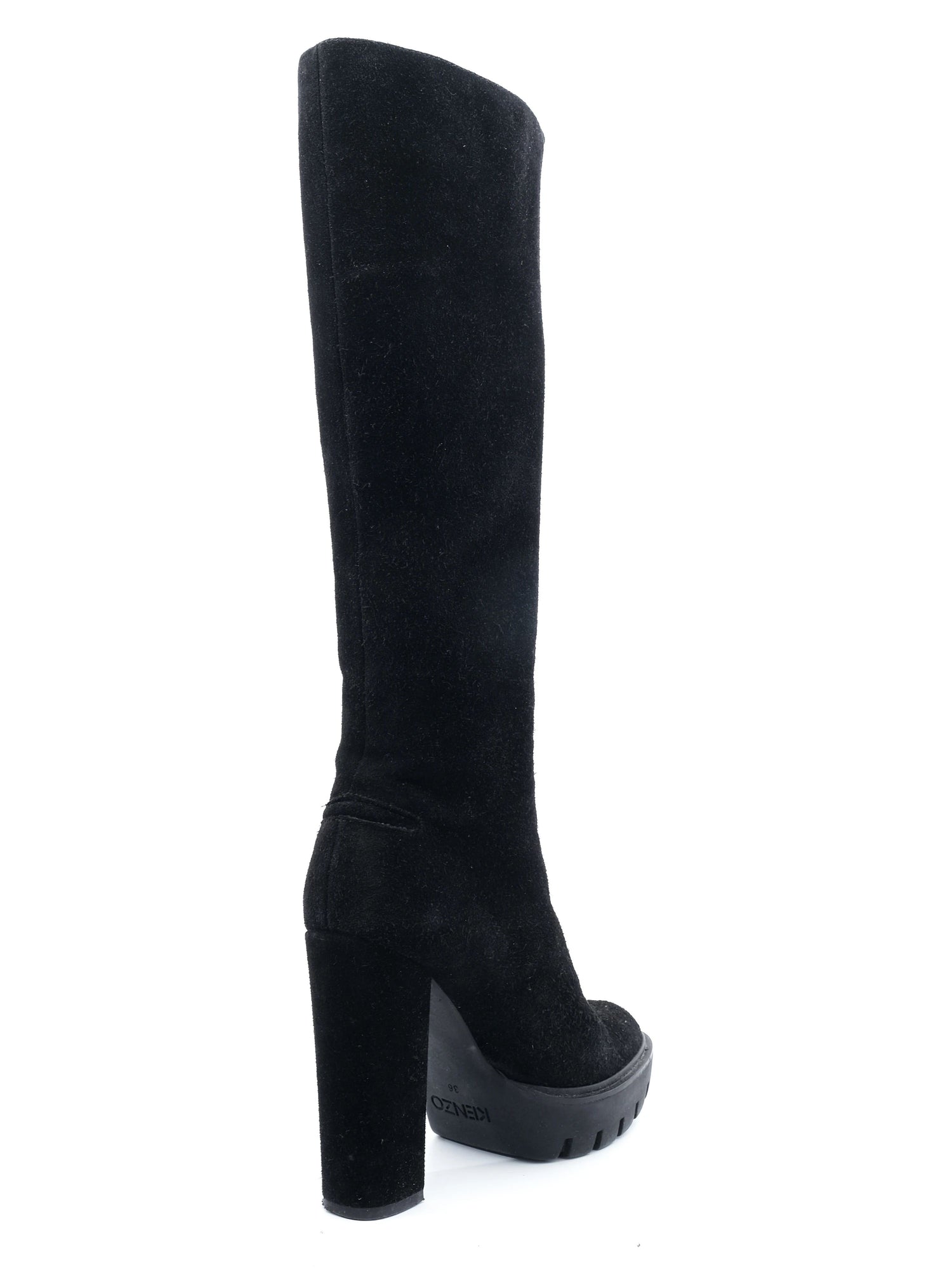 Perfect Kenzo Black Leather Knee-High Boots Size 36 with Block Heels