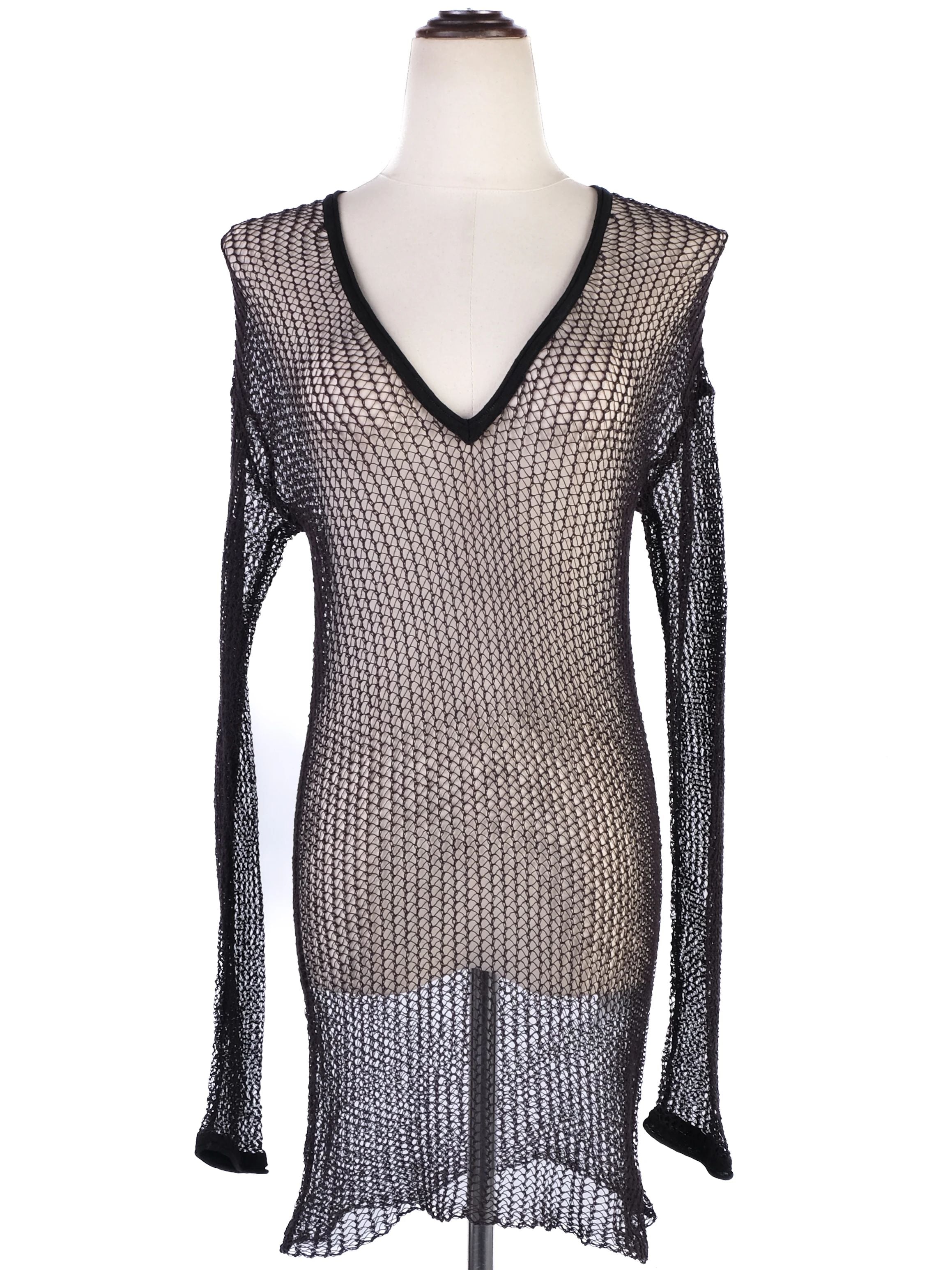 NEW By Malene Birger Black Mesh Dress Size XS V-Neck Long Sleeve