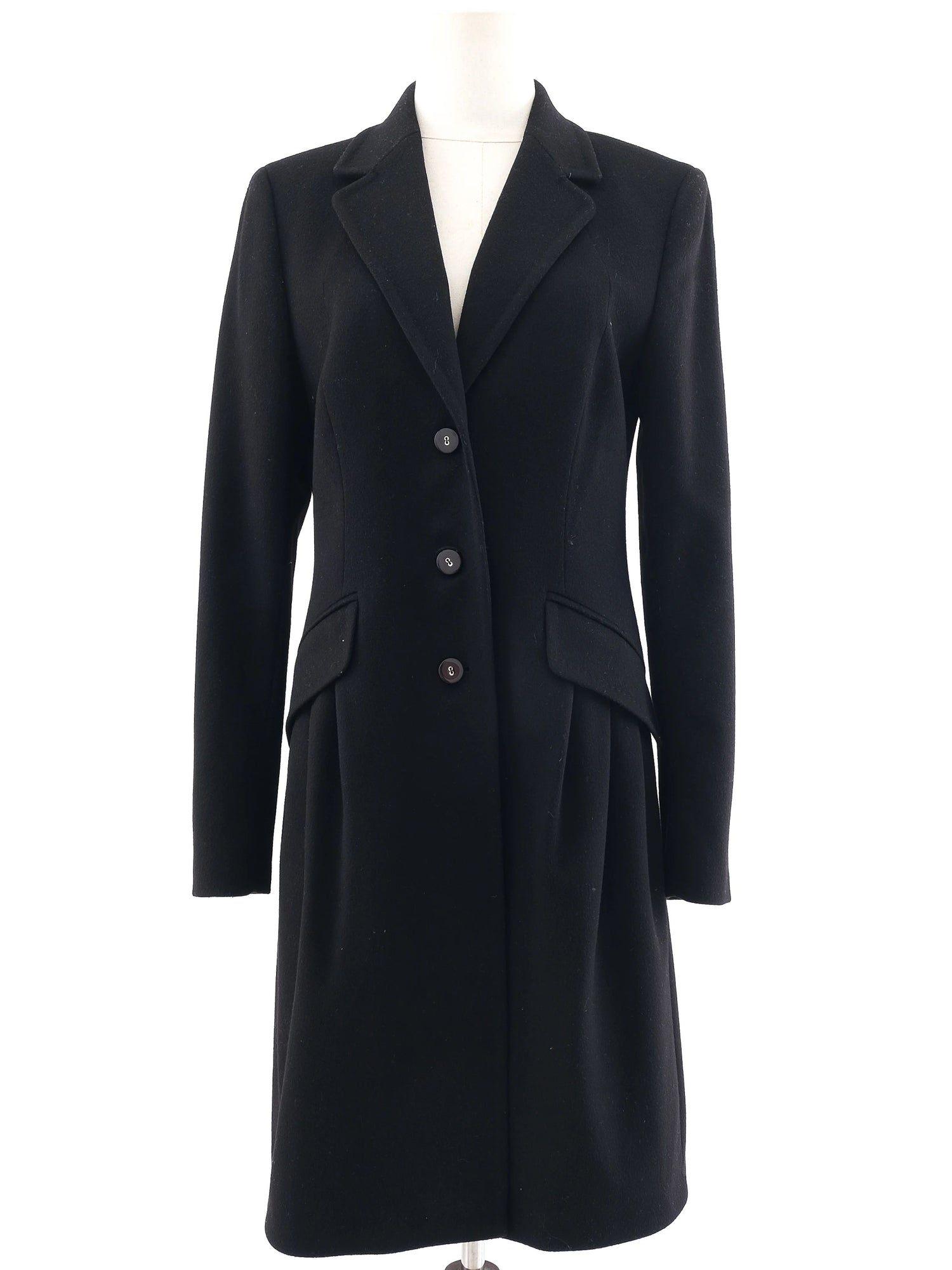 Excellent Escada Black Wool Coat Size M Long Sleeve Tailored Fit