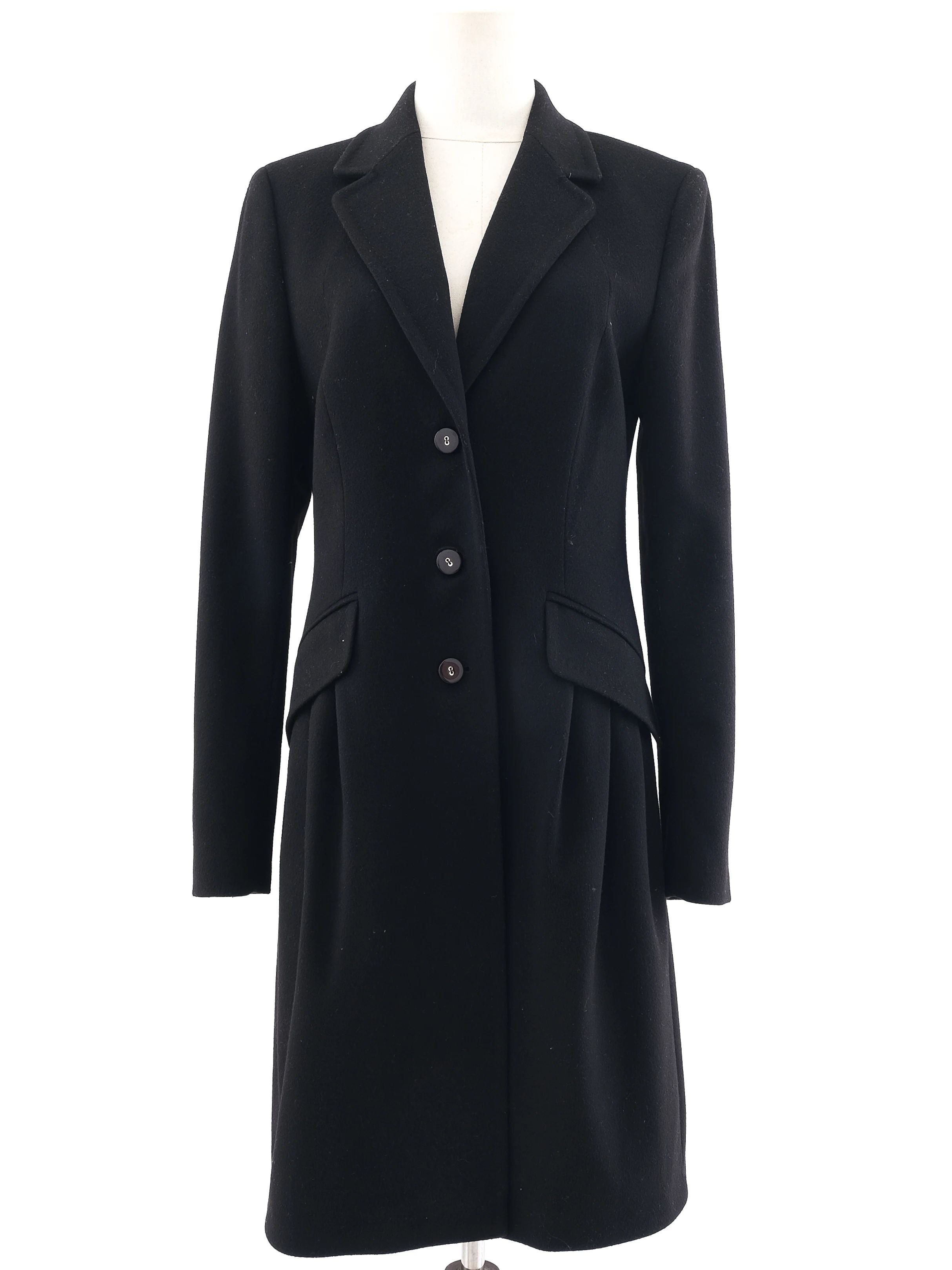 Excellent Escada Black Wool Coat Size M Long Sleeve Tailored Fit