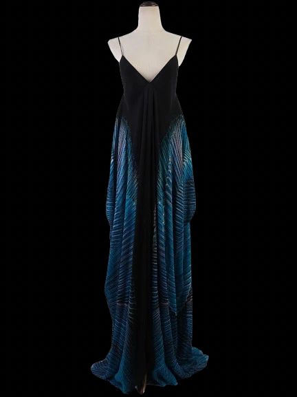 Excellent Roberto Cavalli Silk Gown Black Blue Size M