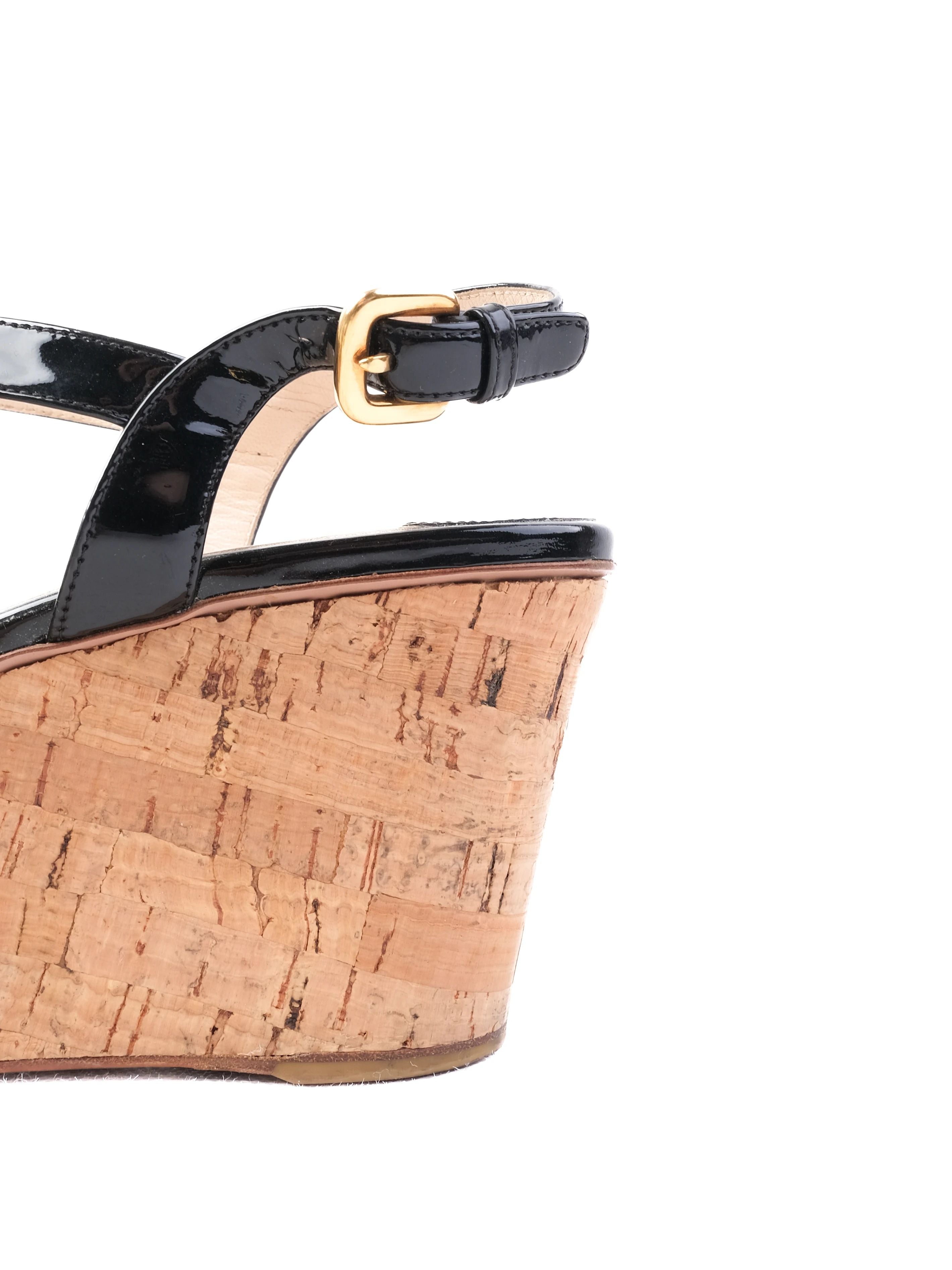 Excellent Prada Black Leather Wedge Sandals Size 41