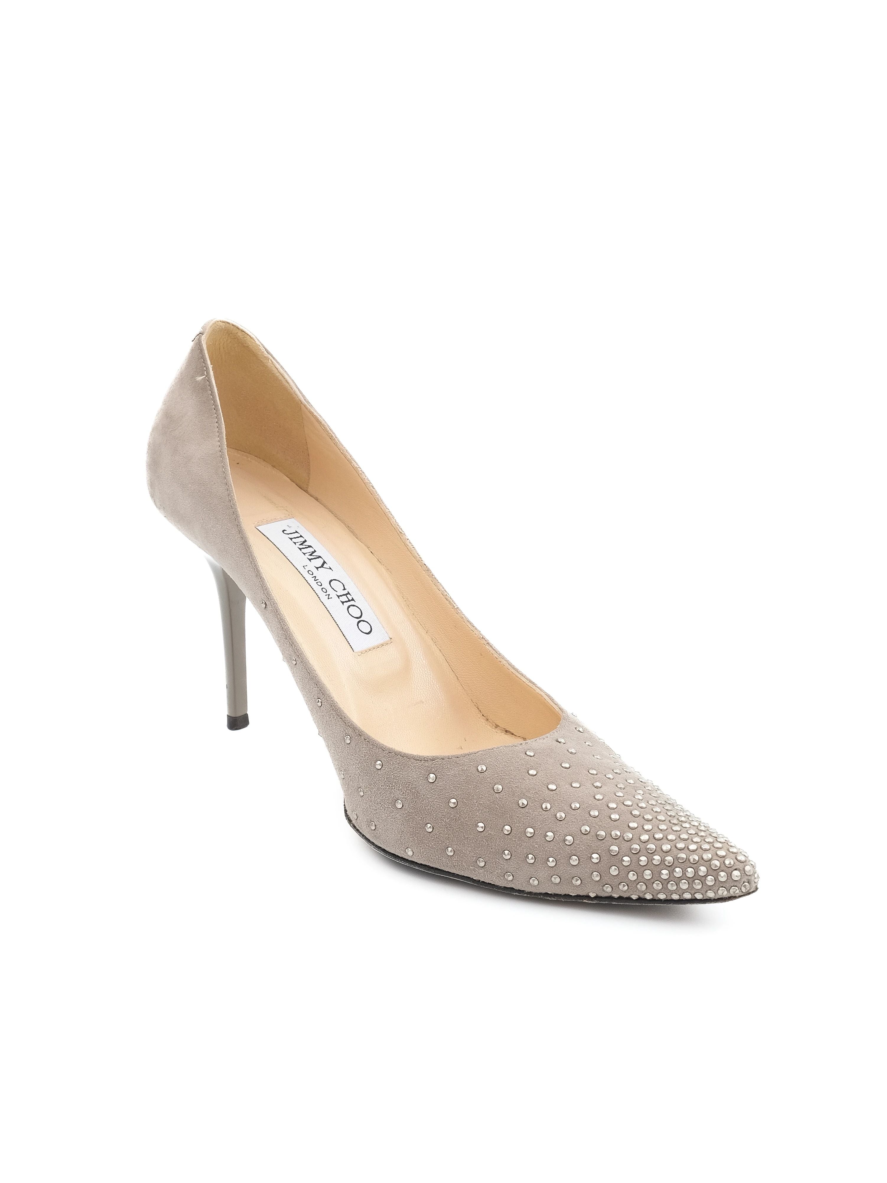 Excellent Jimmy Choo Gray Suede High-Heeled Stiletto Pumps Size 36.5