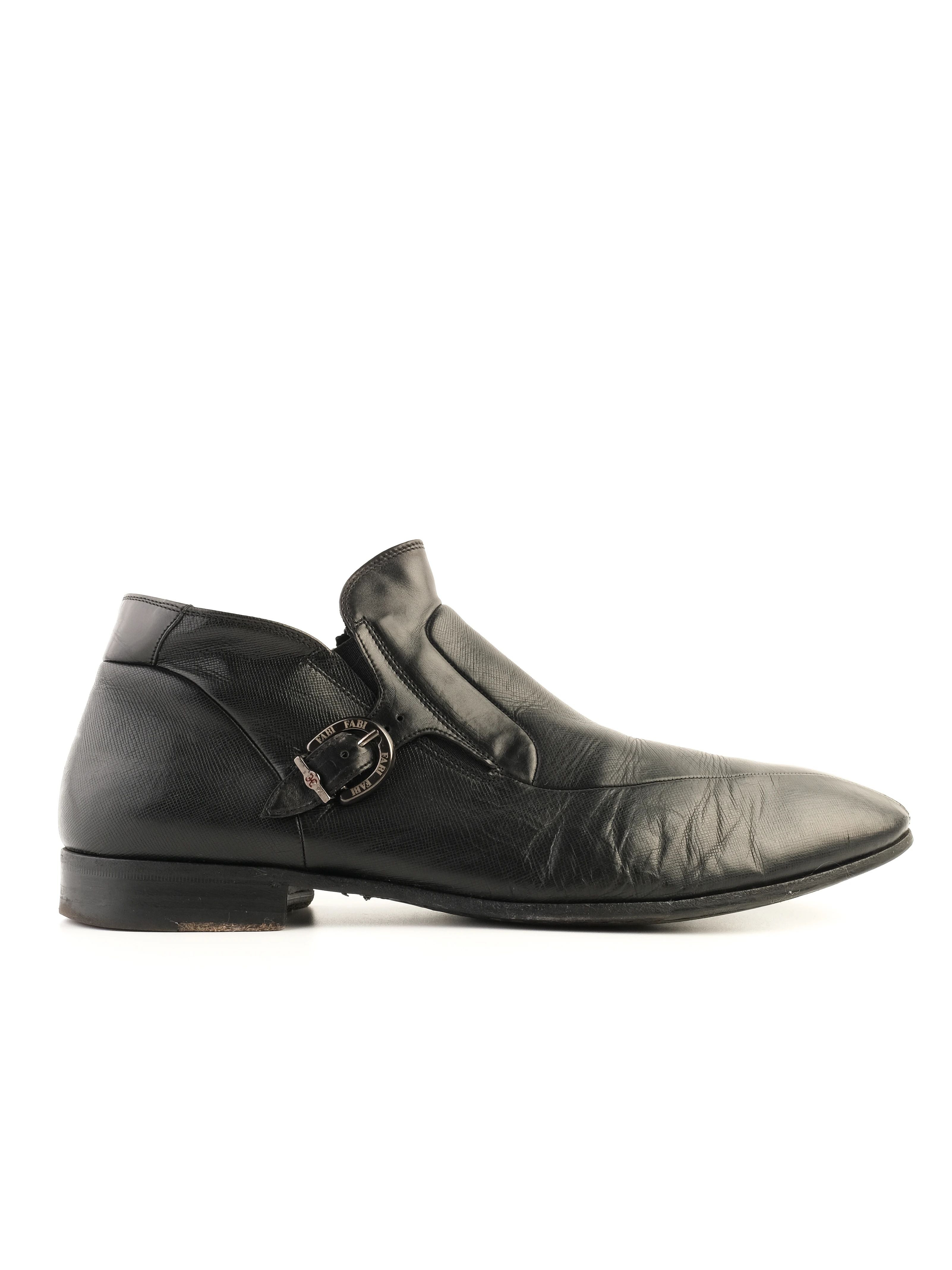 Excellent Fabi Black Leather Ankle Boots Size 43 with Buckle Detail