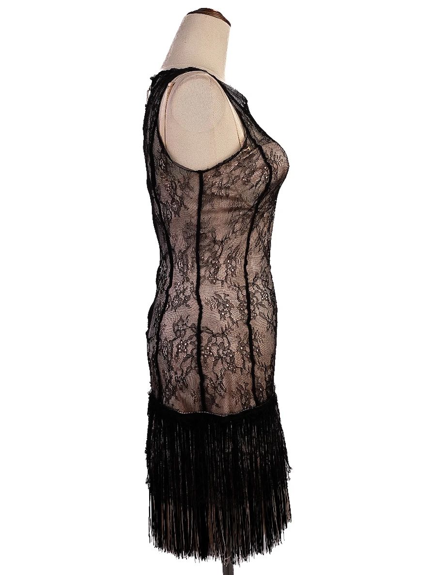 Elisabetta Franchi Black Lace Dress Size M with Floral Patterns