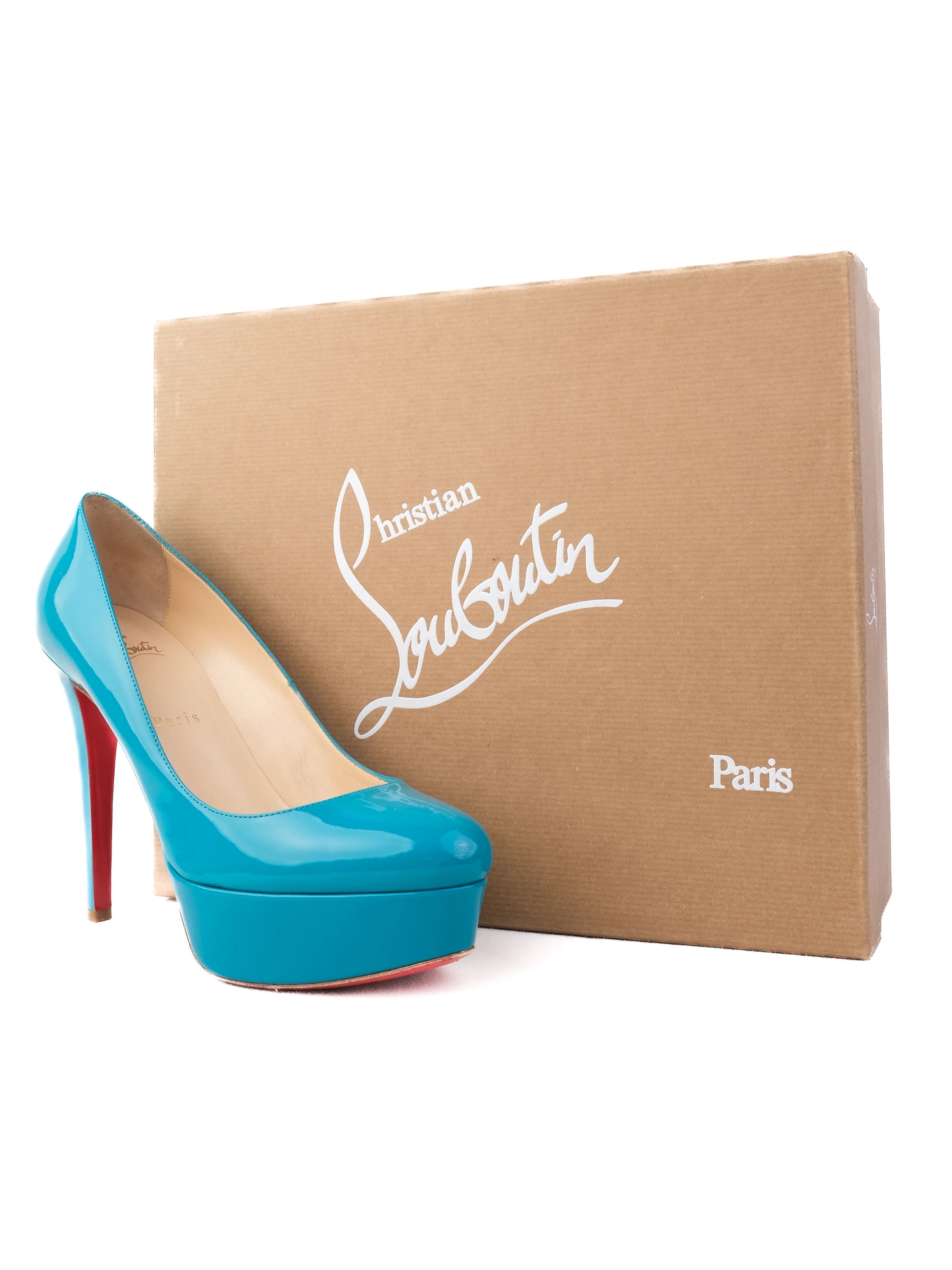Christian Louboutin Blue Lacquer Platform Stiletto Pumps - Good Condition