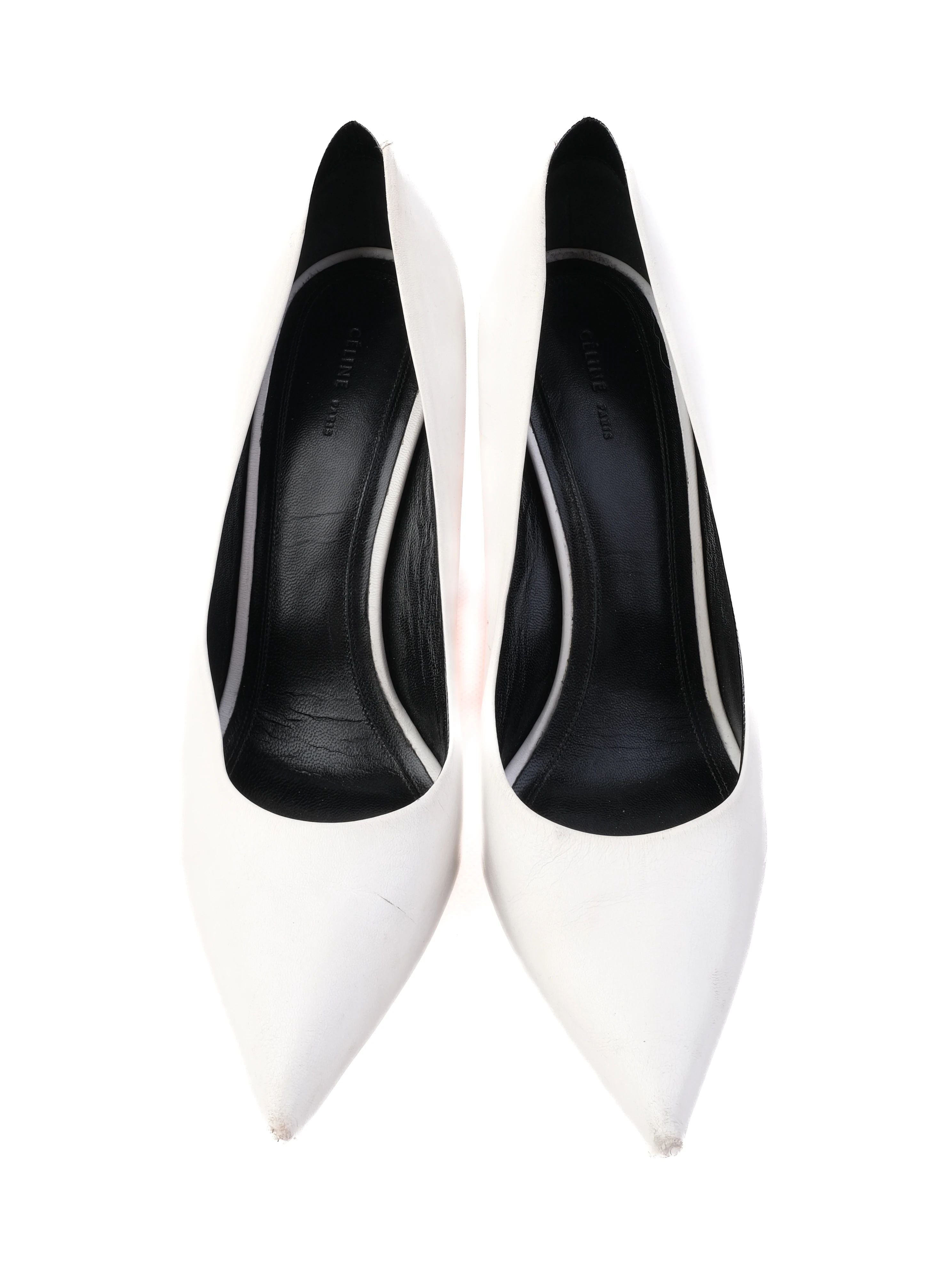 Celine White Leather Wedge Shoes with Orange Transparent Heel, Size 38.5