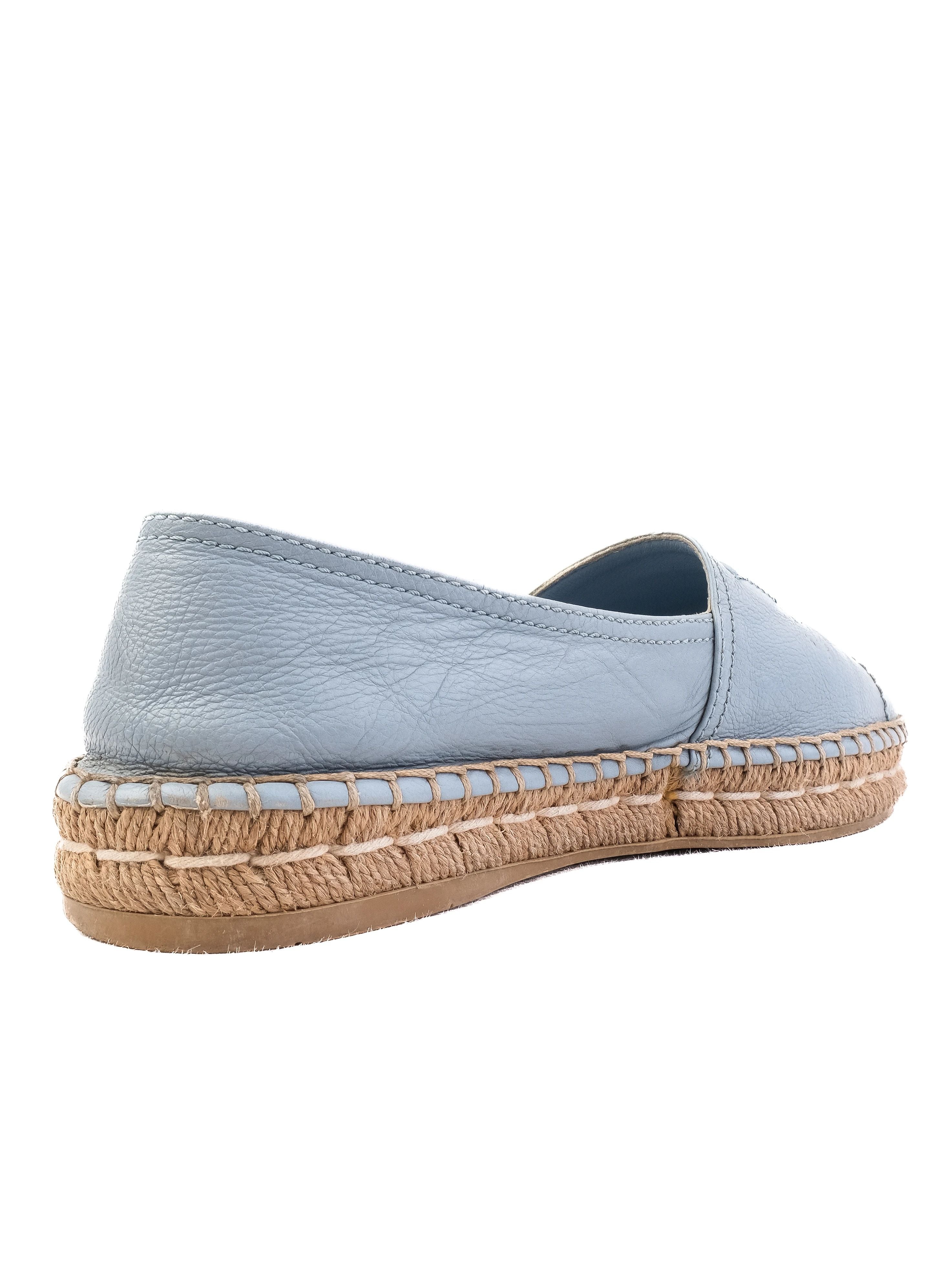 Excellent Prada Blue Leather Espadrille Shoes Size 37 Casual Style