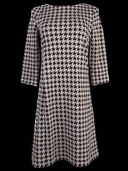 EXCELLENT MaxCo Houndstooth Dress Wool Size S Black White 3/4 Sleeve