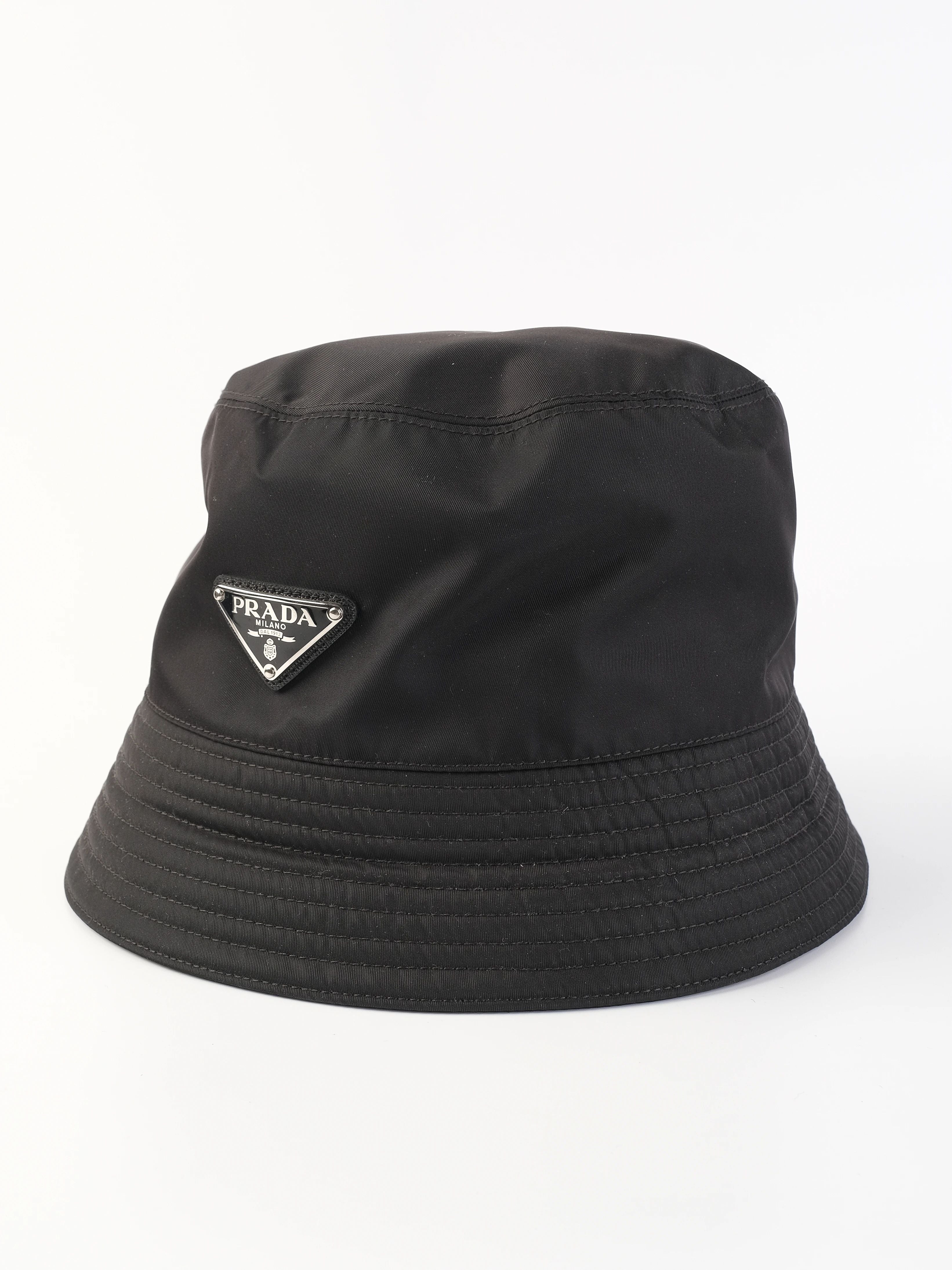 Excellent Prada Black Nylon Bucket Hat Size XL Re-Nylon