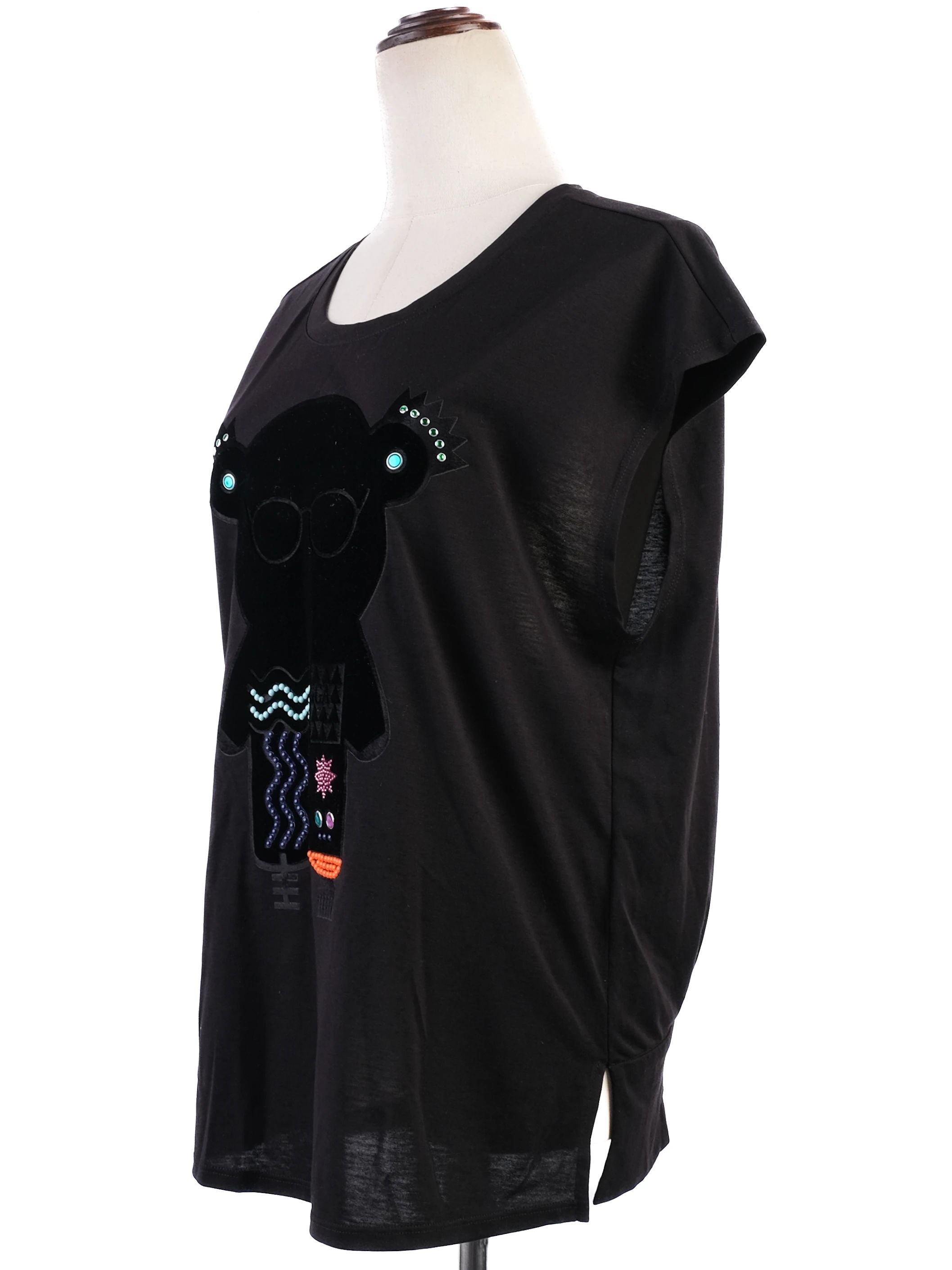 Excellent Emporio Armani Black Graphic T-Shirt Size M for Women