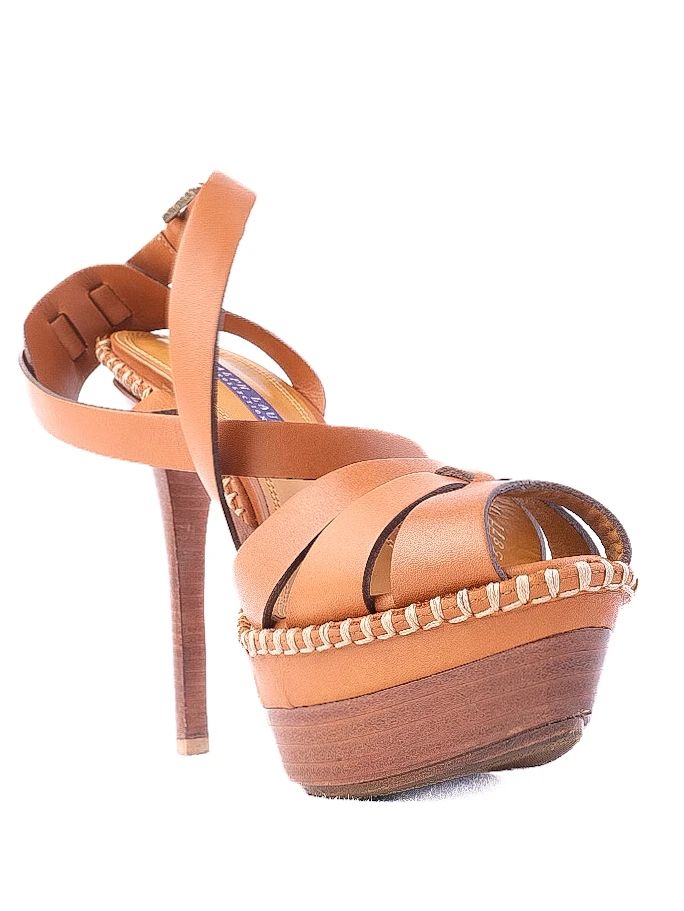 Perfect Ralph Lauren Orange Leather High-Heeled Platform Sandals Size 38.5