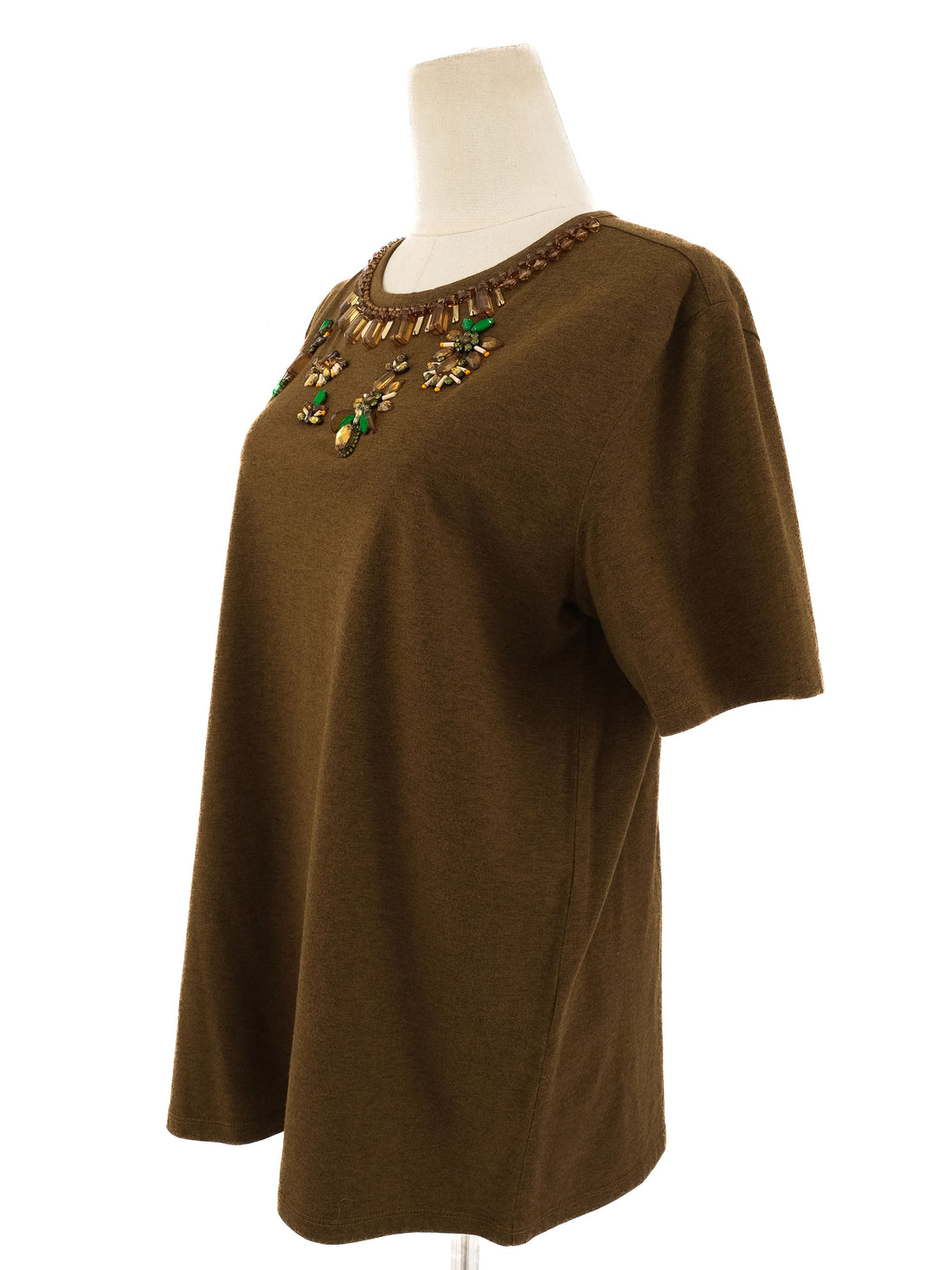 Excellent Green Cotton Top with Embellished Neckline Size L