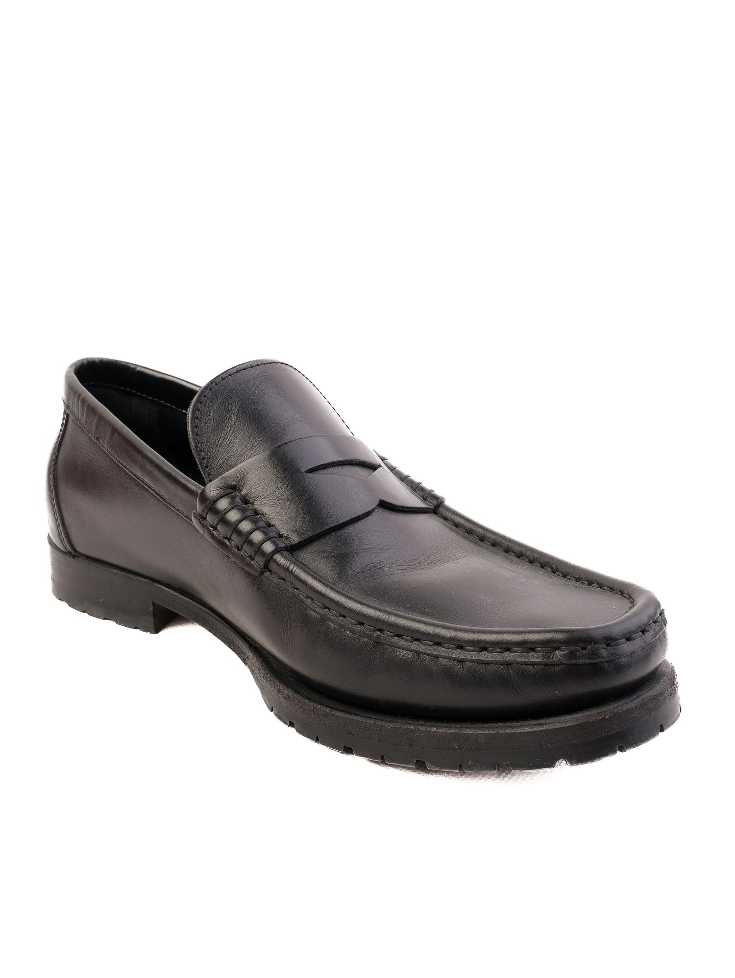 Excellent A.Testoni Black Leather Loafers Size 40 for Men