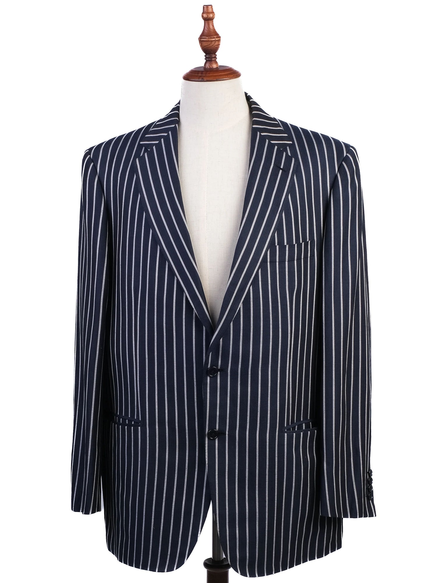 Excellent BRIONI Blue Silk Jacket with White Stripes Size XXL