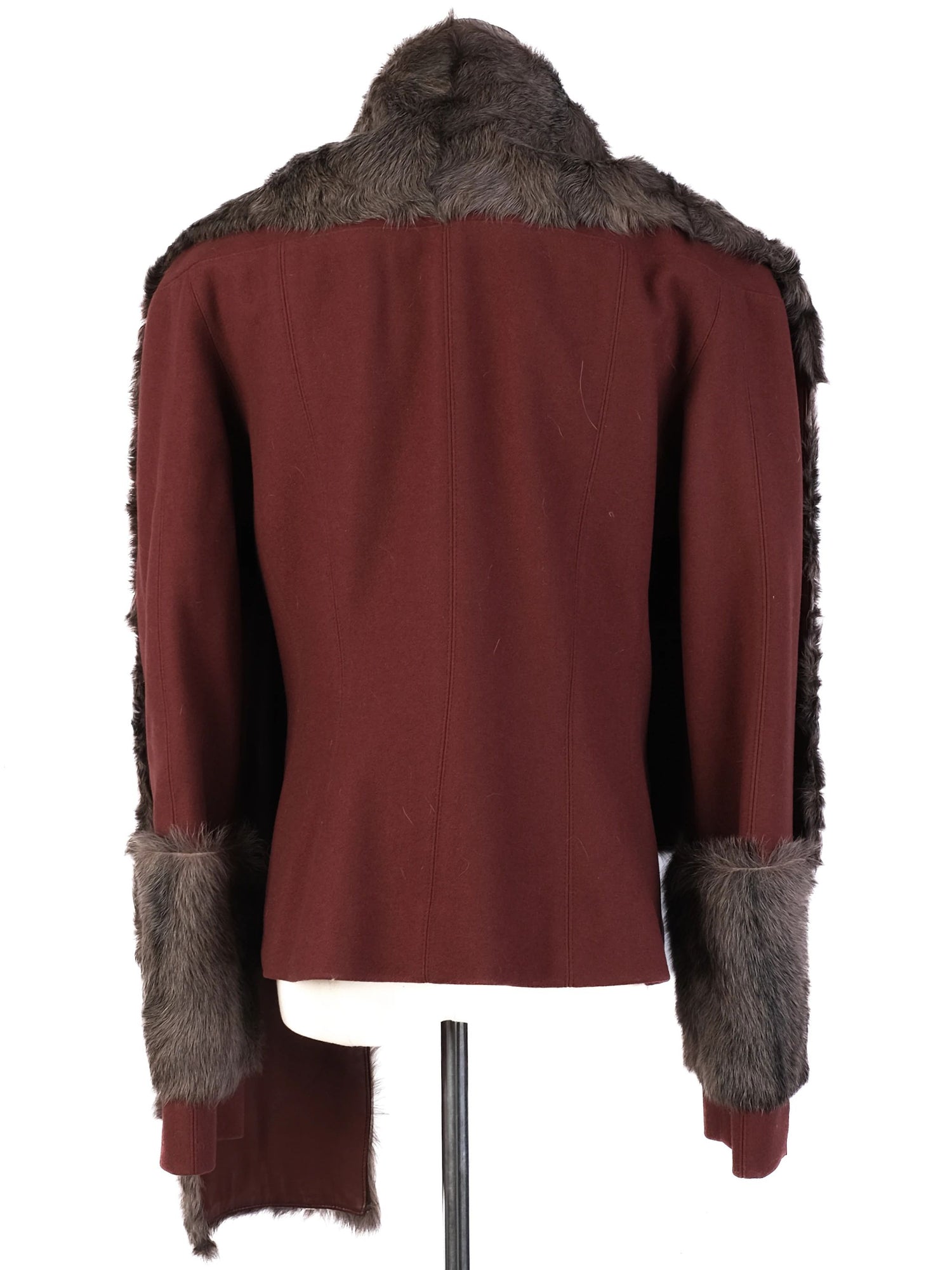 Excellent Fendi Red Wool Jacket XS with Fur Trim