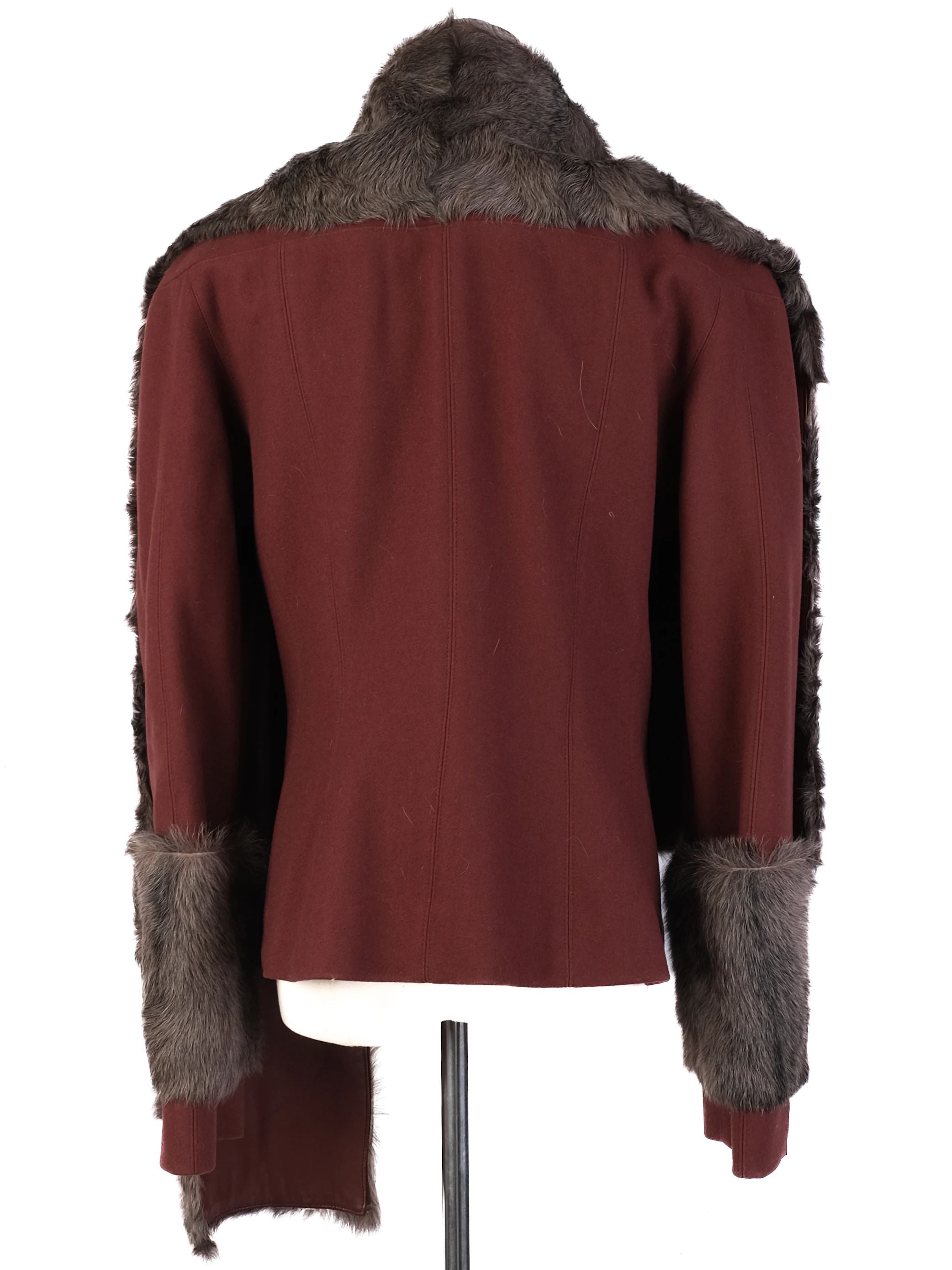 Excellent Fendi Red Wool Jacket XS with Fur Trim