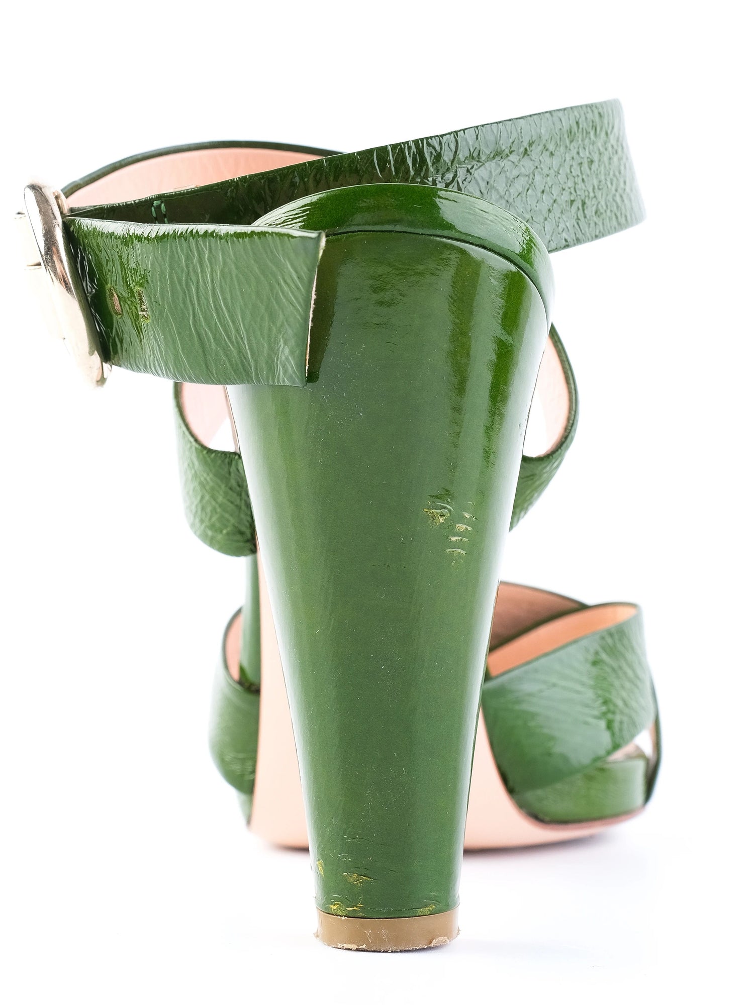 Excellent Sergio Rossi Green Leather High-Heeled Sandals Size 38