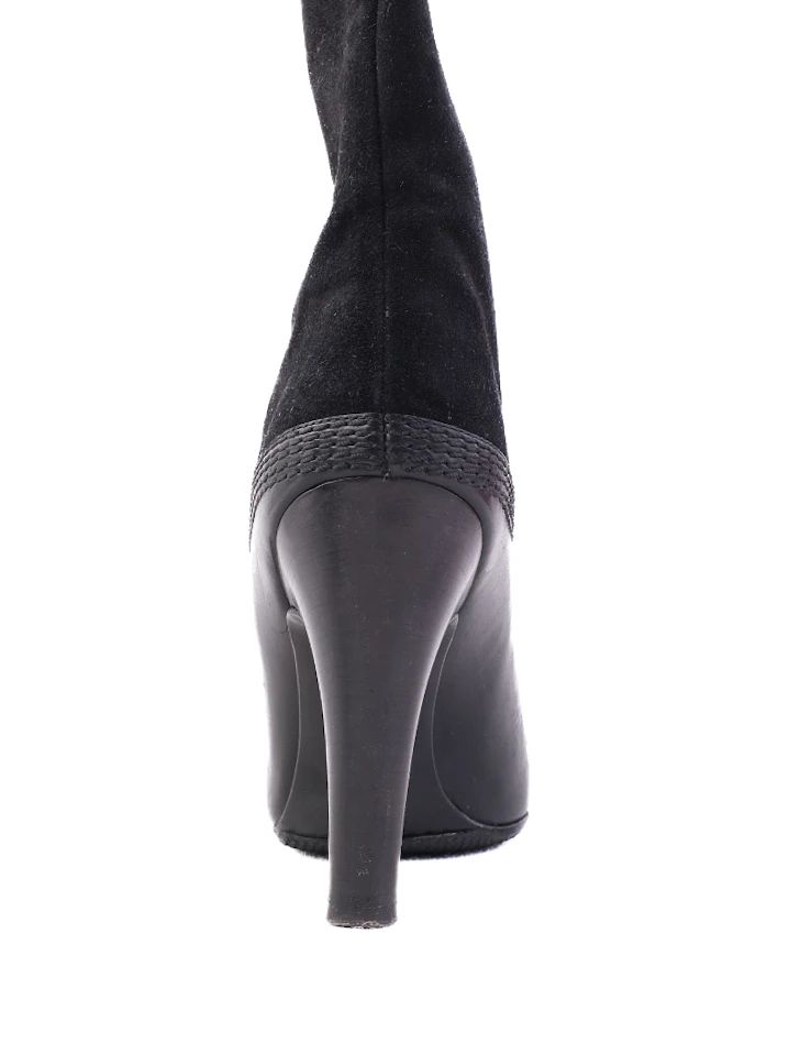 Escada Black Leather High-Heeled Boots Size 37 Perfect Condition