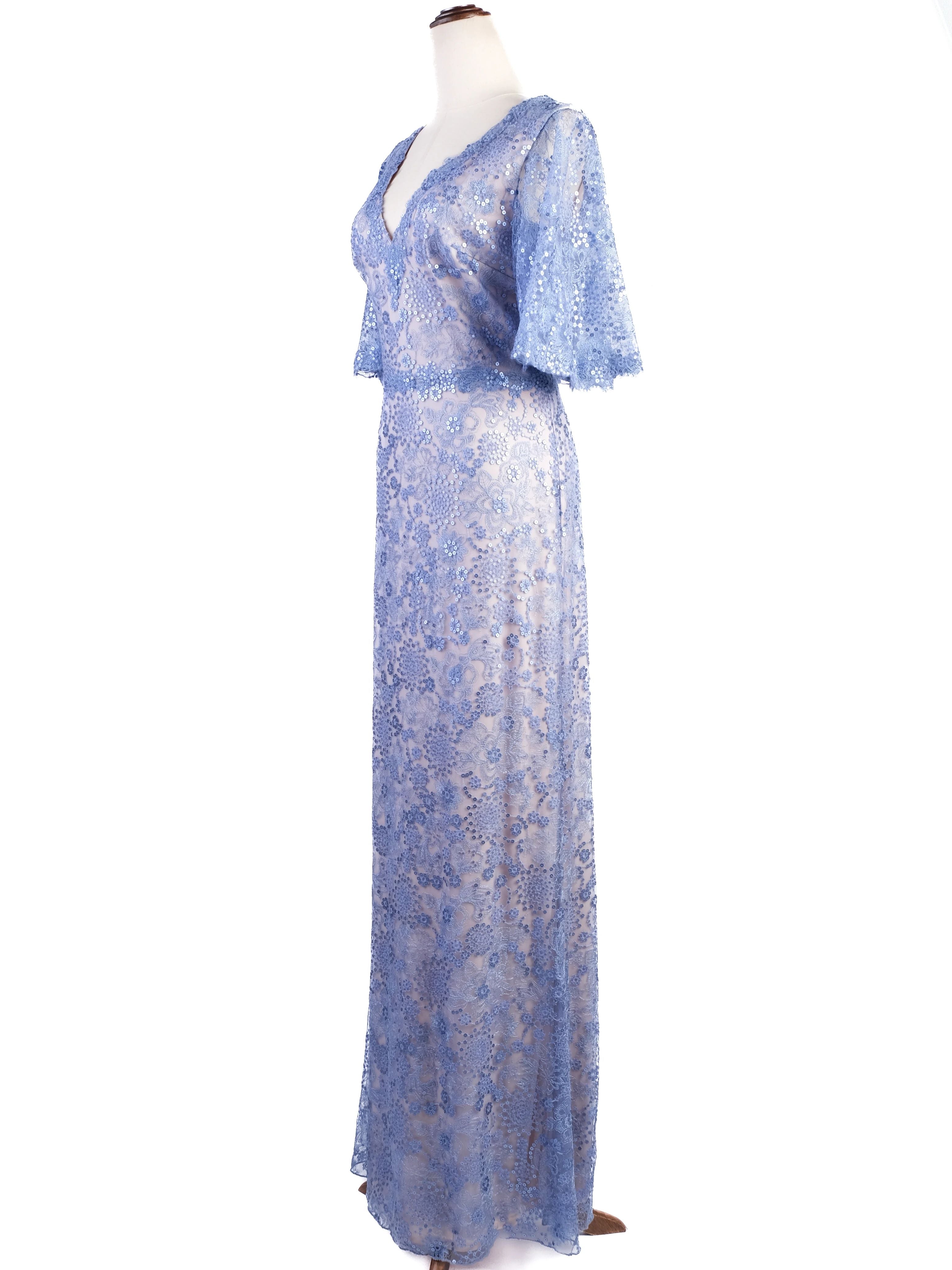 NEW Tadashi Light Blue Lace Gown Floral Patterns Size L