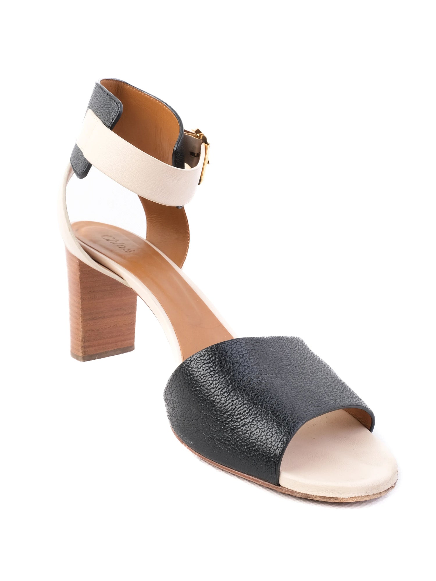 Chloe High-Heeled Sandals Leather Size 41.5 Two-Tone Black Beige