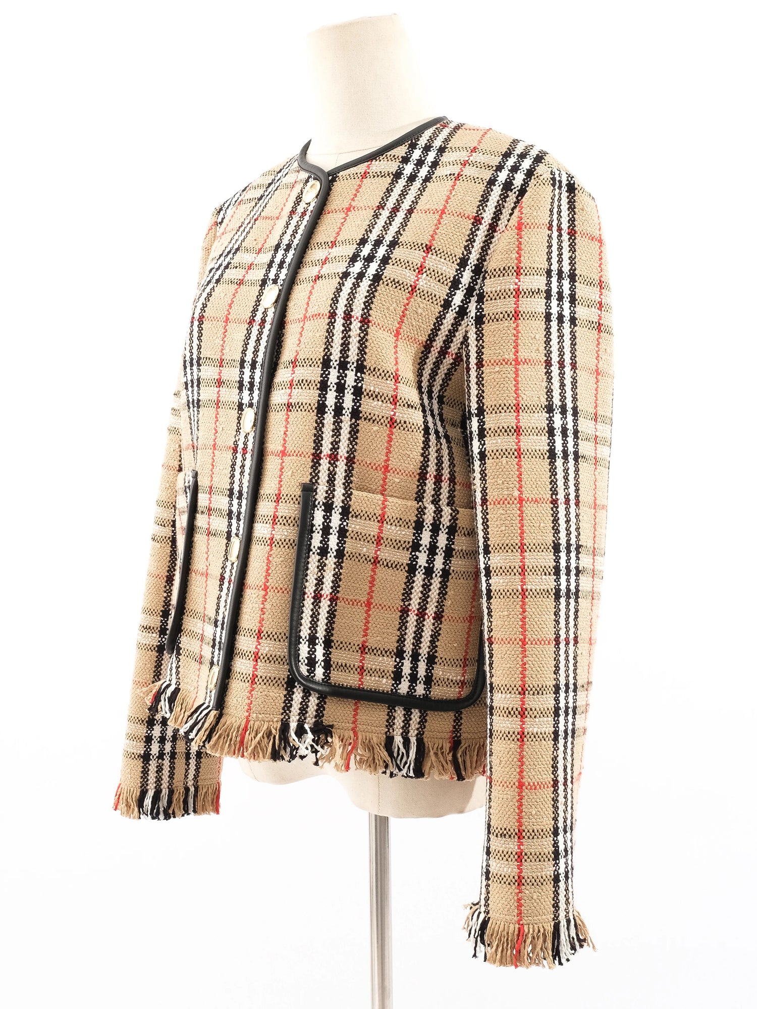 Perfect Burberry Plaid Wool Jacket Gold Buttons Size L Women