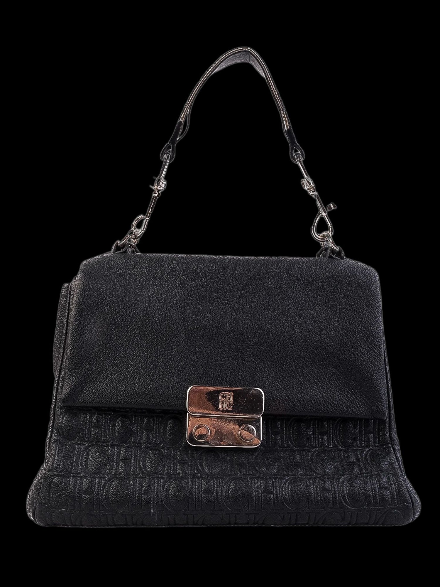 Average Carolina Herrera Black Leather Handbag with CH Patterns