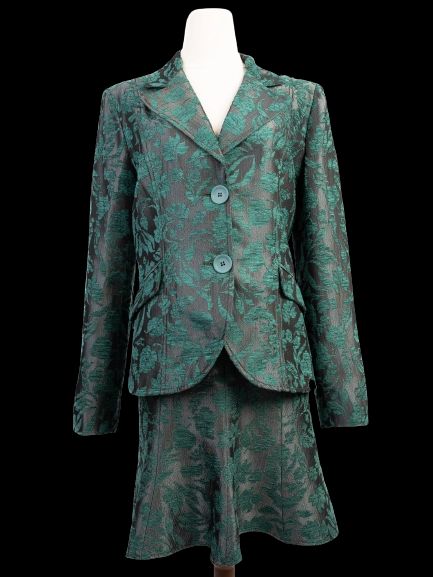 Excellent Roccobarocco Green Floral Suit Viscose Jacket & Skirt Set