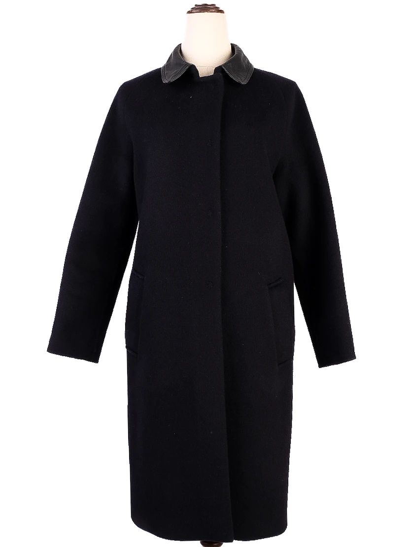 NEW Sandro Black Wool Overcoat with Contrast Collar Size S